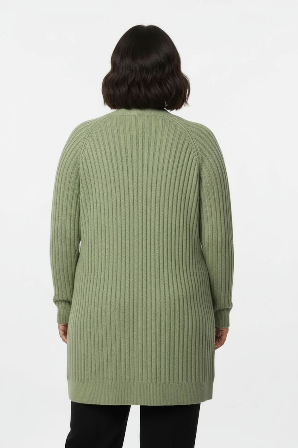 Longstrickjacke in Ripp-Optik - eucalyptus