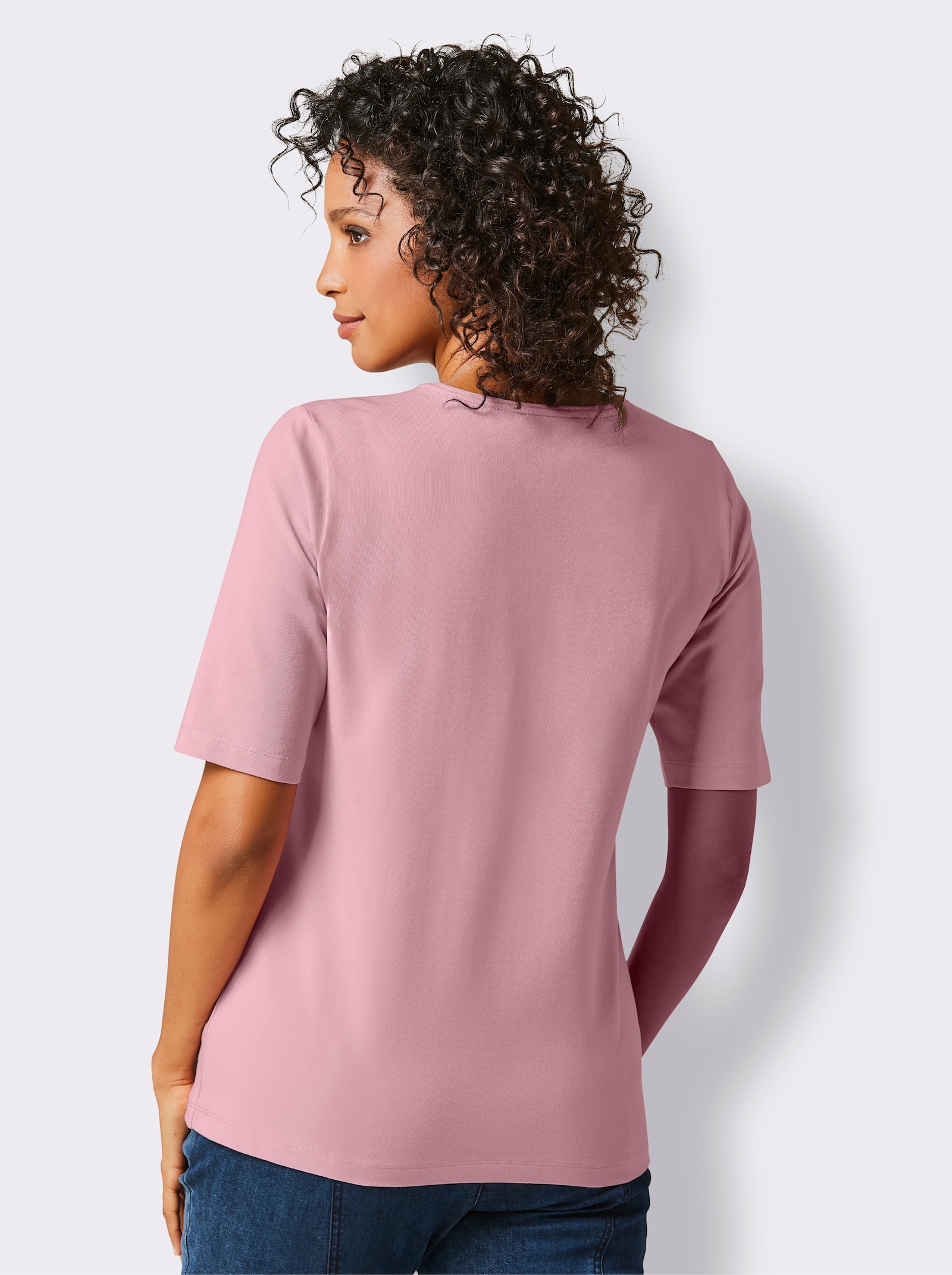 CREATION L PREMIUM Kurzarmshirt aus leicht glänzender Qualität - hortensie