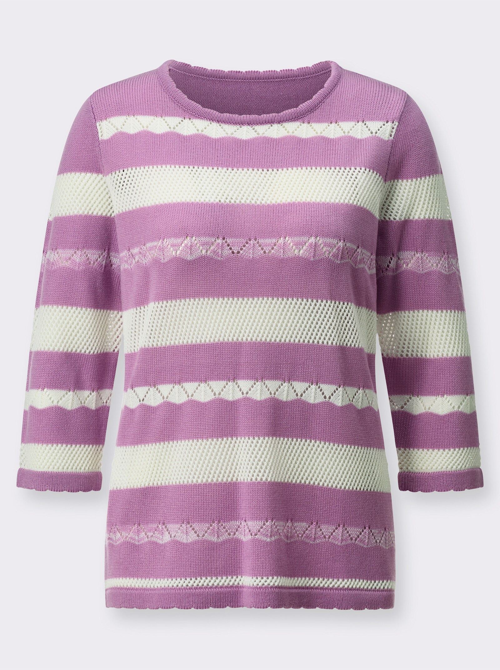 Ajourpullover mit gebogten Kanten - orchidee-ecru-gemustert
