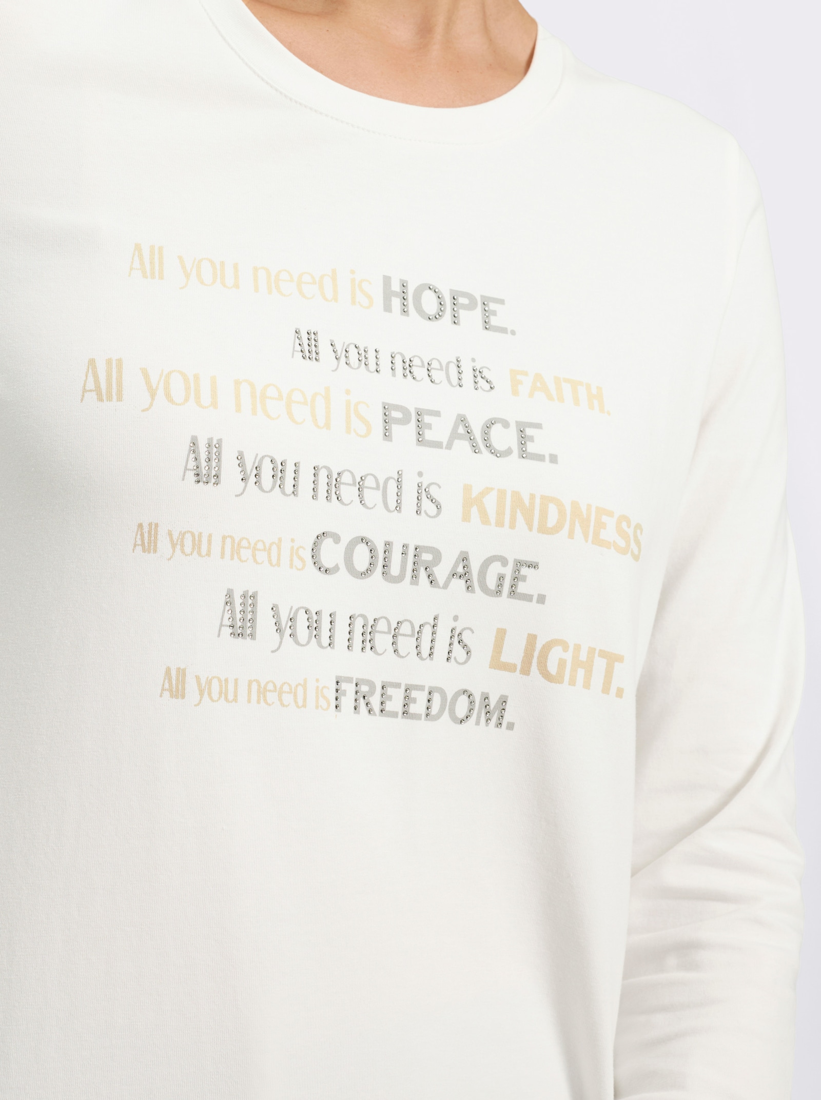 heine Langarmshirt Mit Ziersteinchen - ecru-steingrau-gemustert