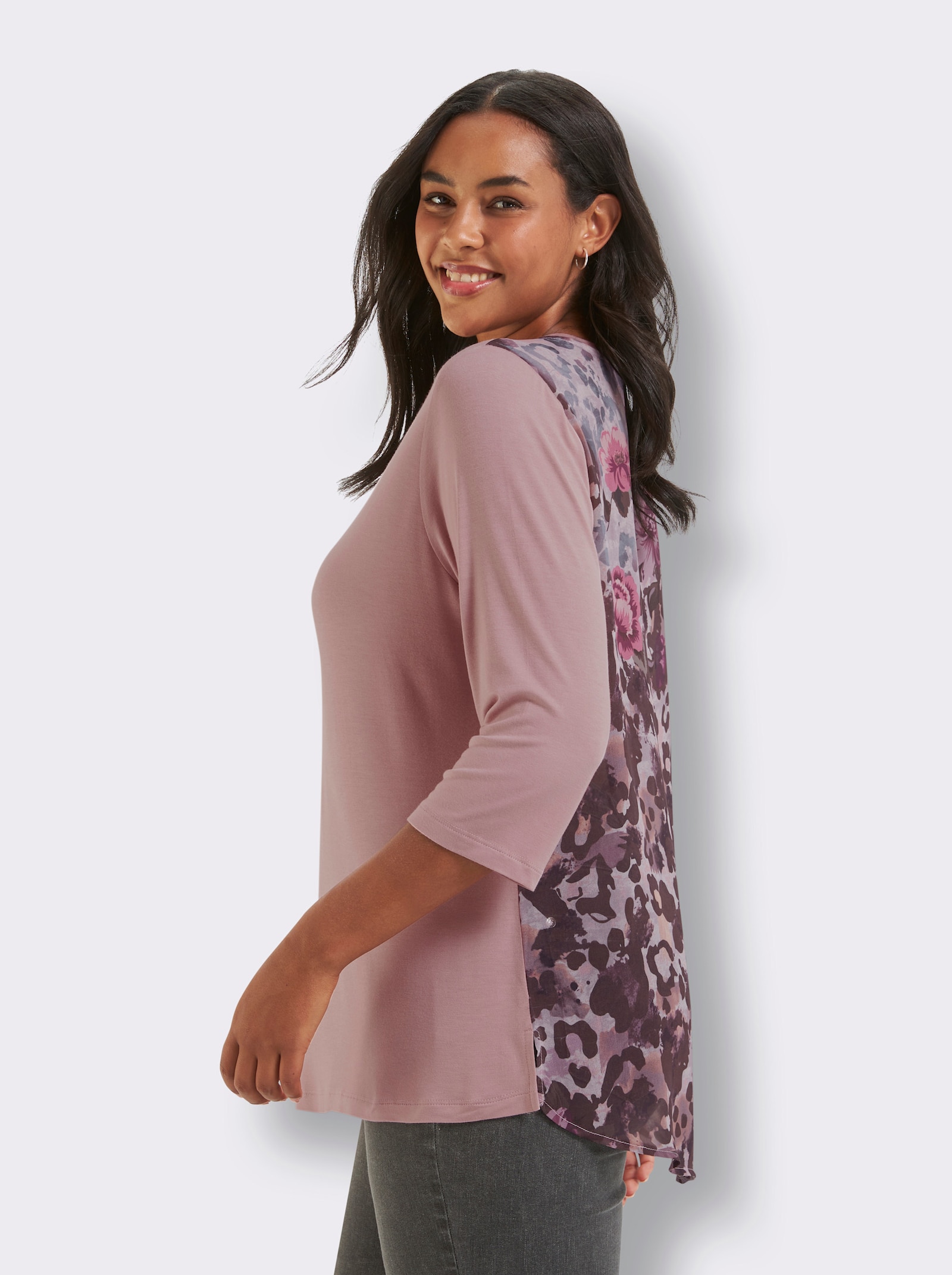 sheego by Joe Browns 3/4-Arm-Shirt im Material-Mix - rosenholz-burgund-gemustert