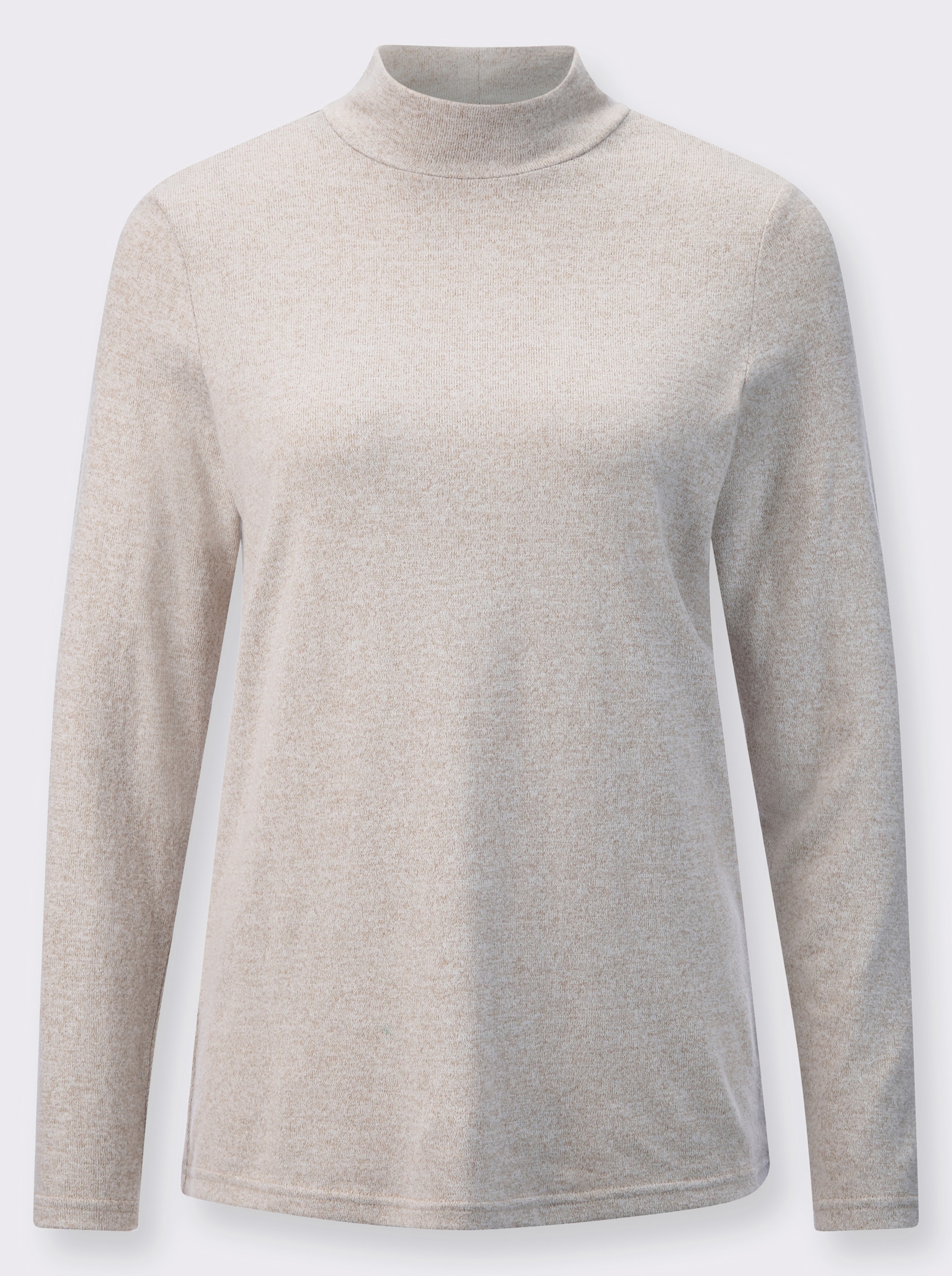 Stehkragenshirt in wärmender Qualität - beige-meliert