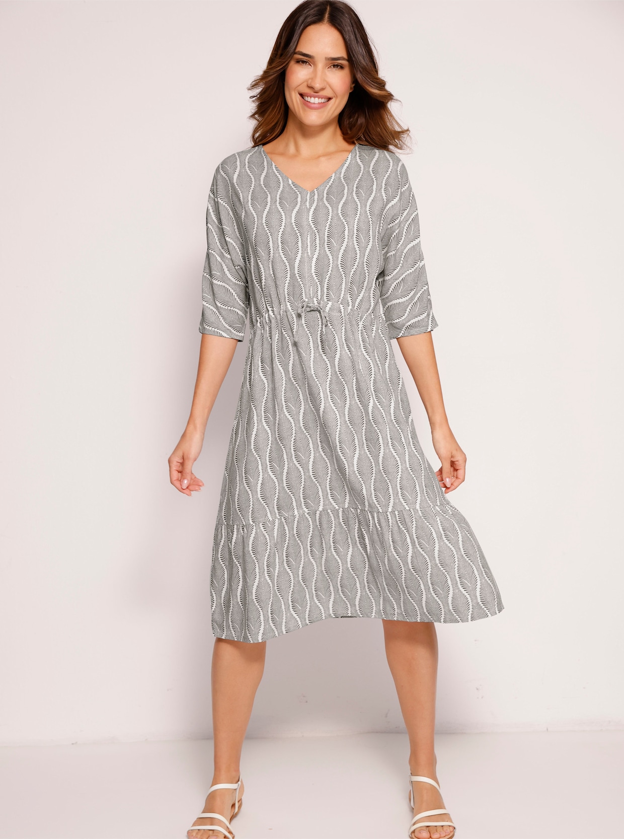 Sommerkleid - ecru-anthrazit-bedruckt