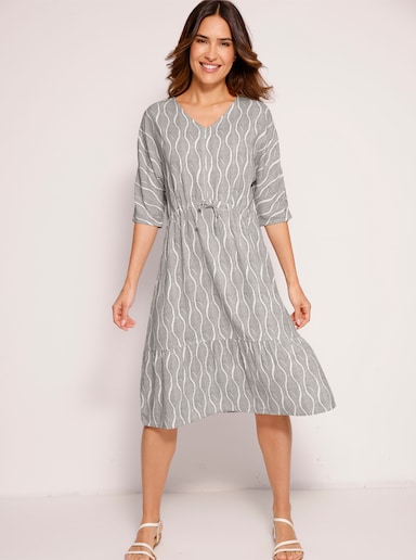 Sommerkleid - ecru-anthrazit-bedruckt