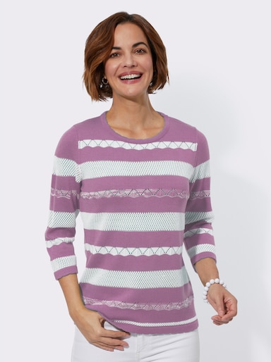 Ajourpullover mit gebogten Kanten - orchidee-ecru-gemustert