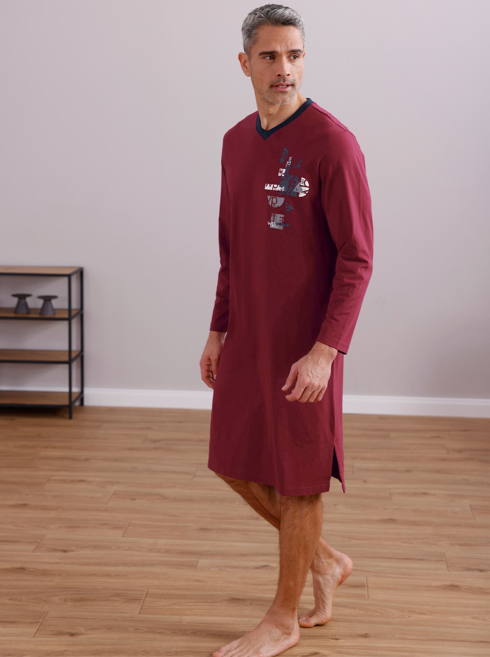 wäschepur men Nachthemden - dunkelrot-bedruckt + marine-bedruckt