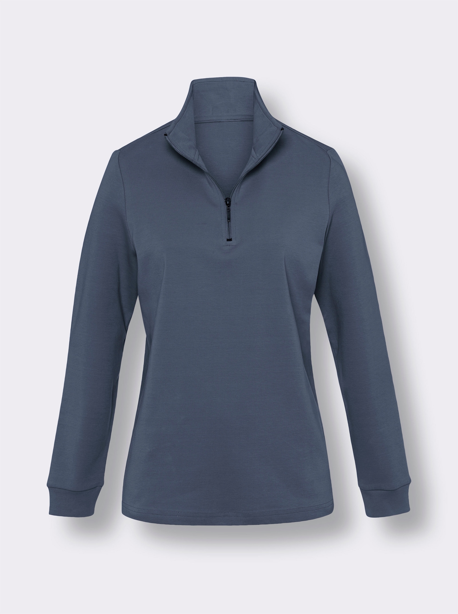 Sweatshirt mit Reißverschluss am Stehkragen - rauchblau