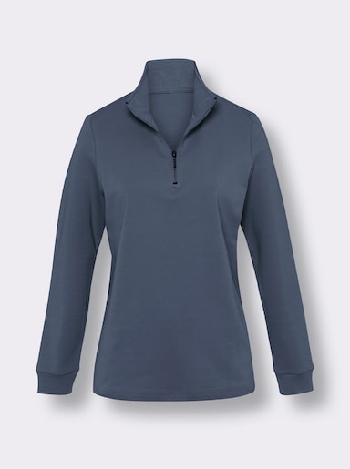 Sweatshirt mit Reißverschluss am Stehkragen - rauchblau