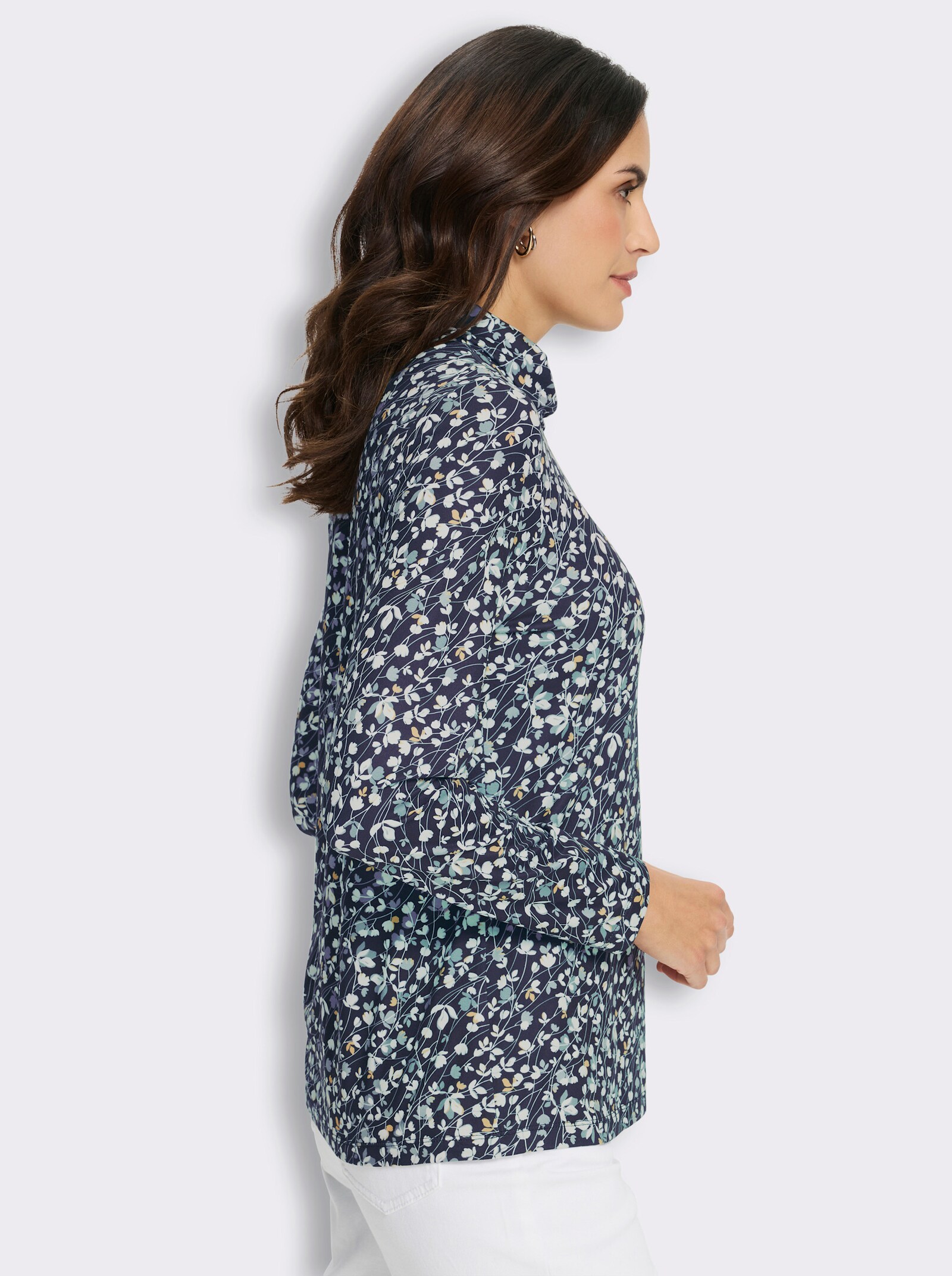 Rollkragenshirt in floralem Dessin - marine-jade-bedruckt