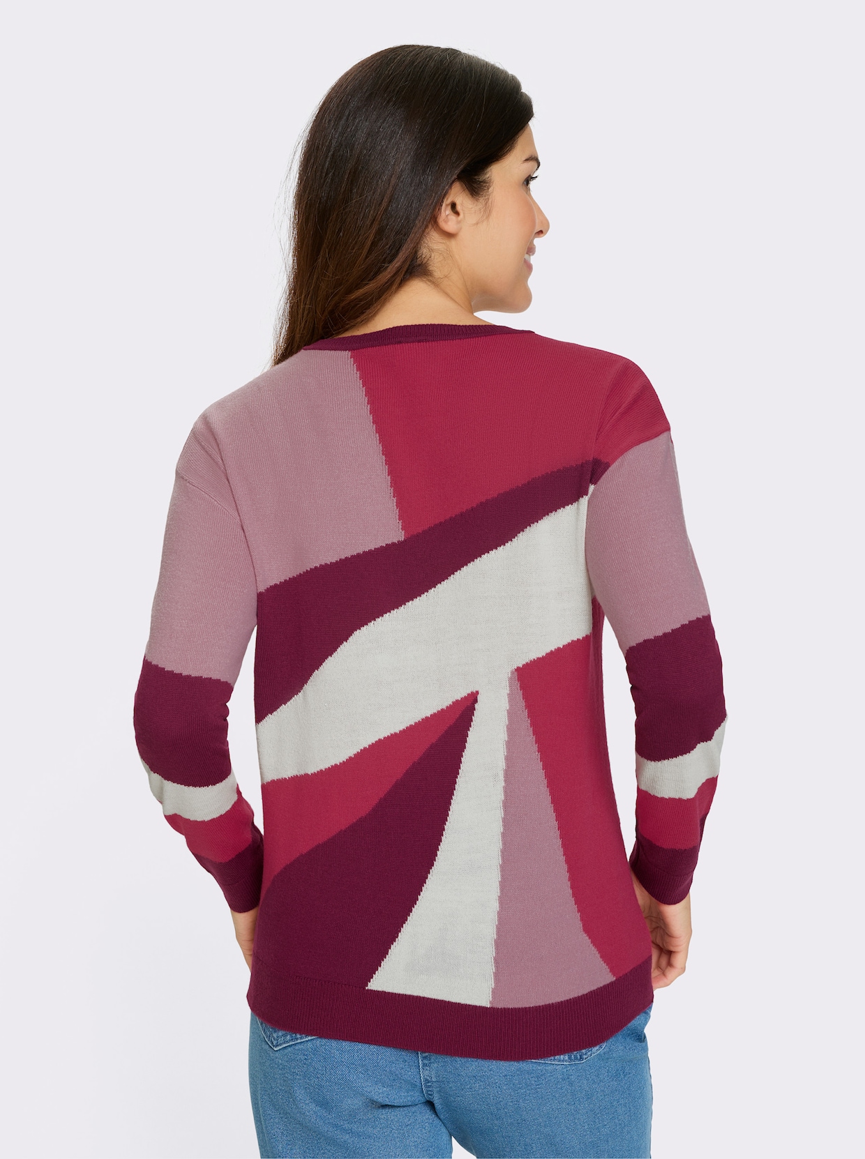 Langarm-Pullover - altrosa-malve-gemustert
