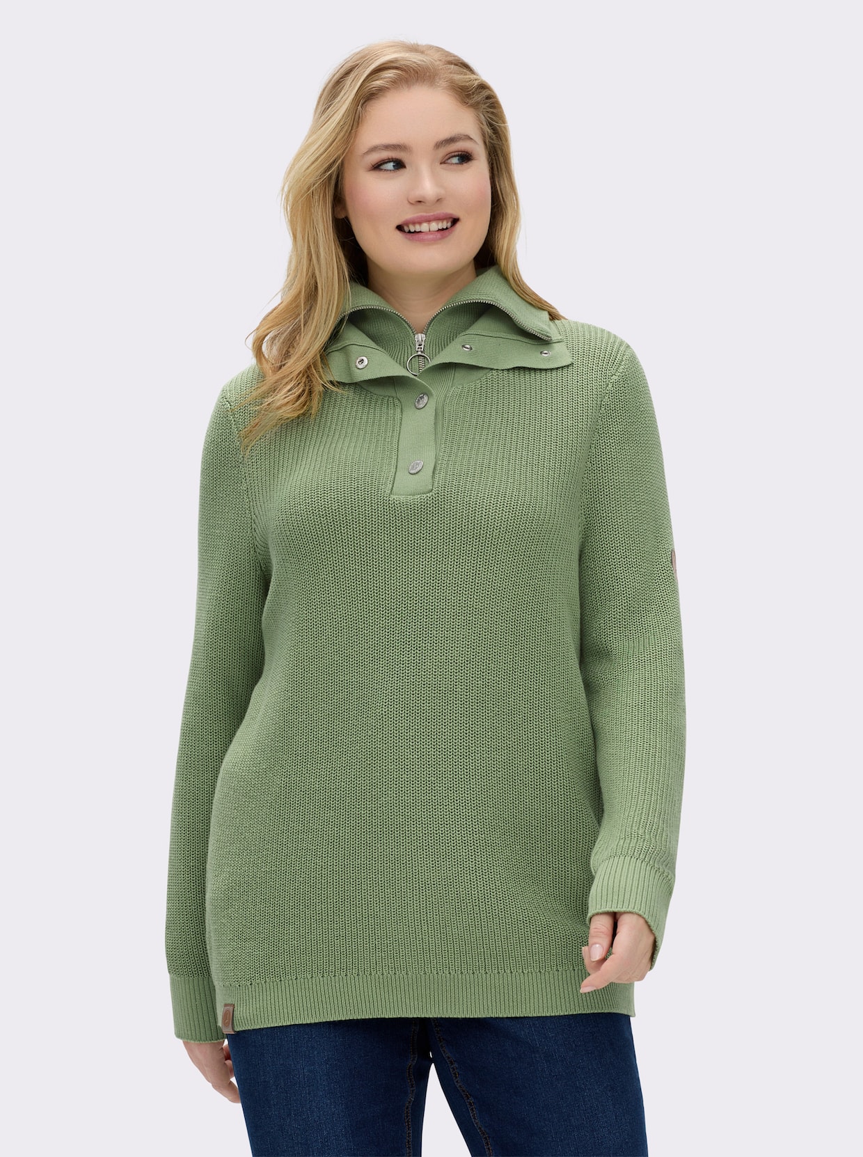 Strickpullover mit Troyerkragen - eucalyptus