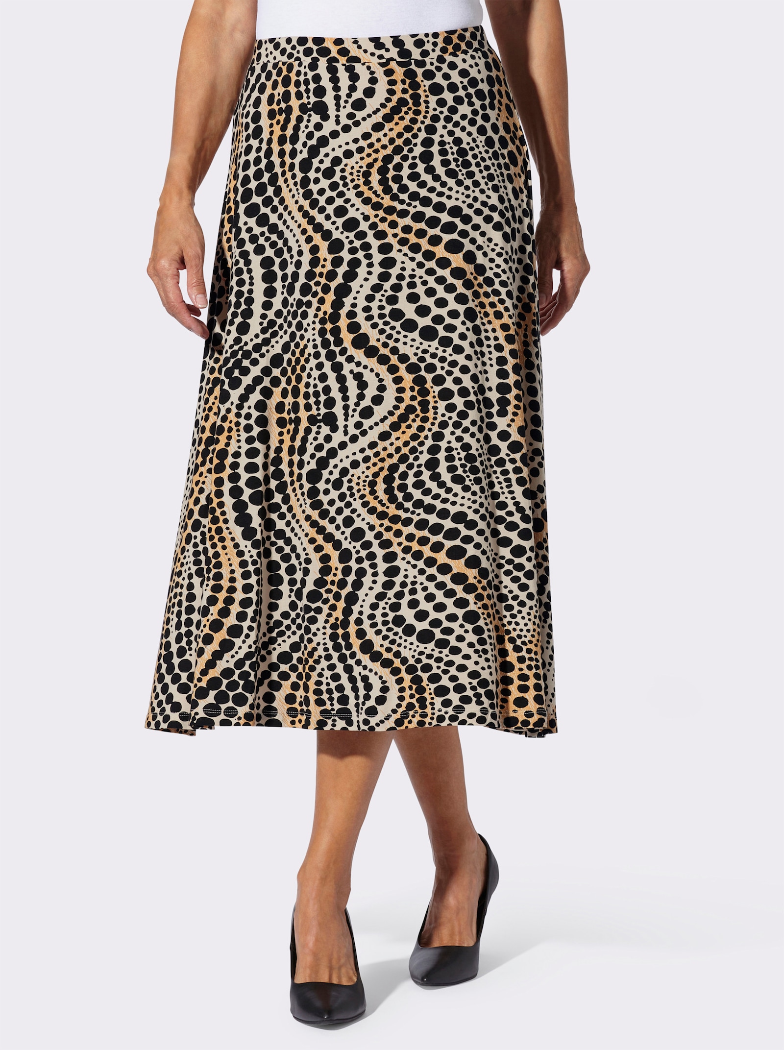 Jerseyrock im Punkte-Dessin - elfenbein-schwarz-bedruckt