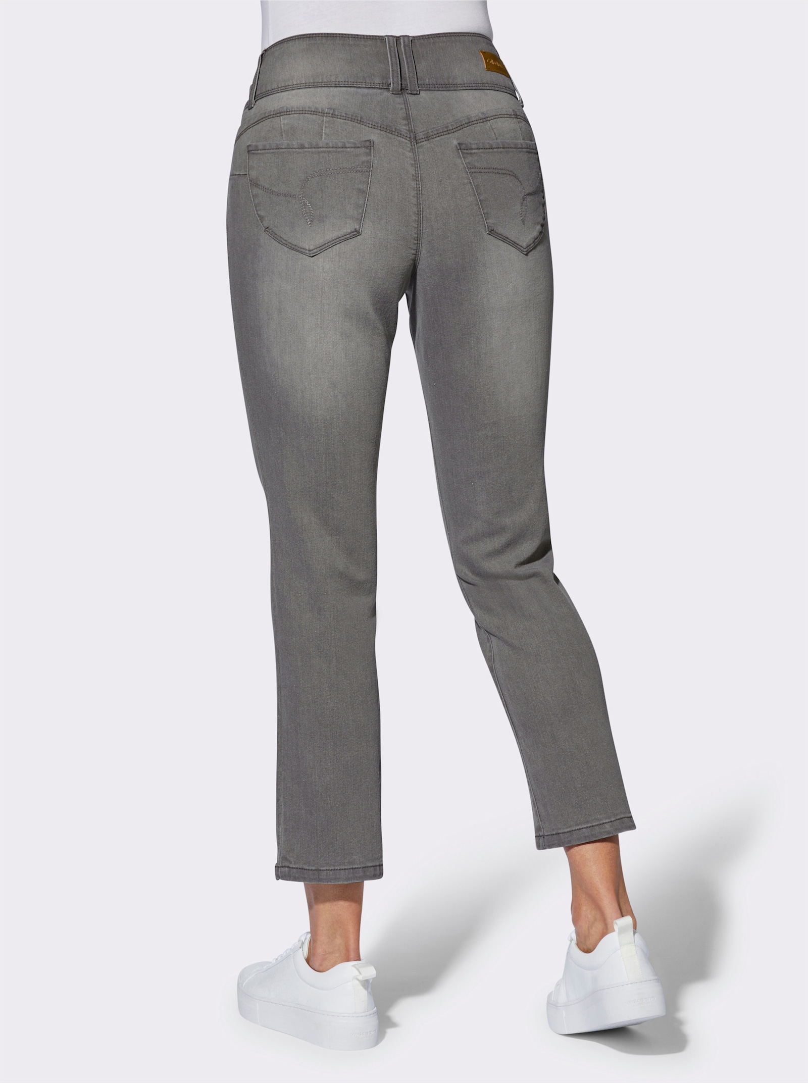 7/8 džínsy so širokým pásom s 3 gombíkmi - sivá džínsovina