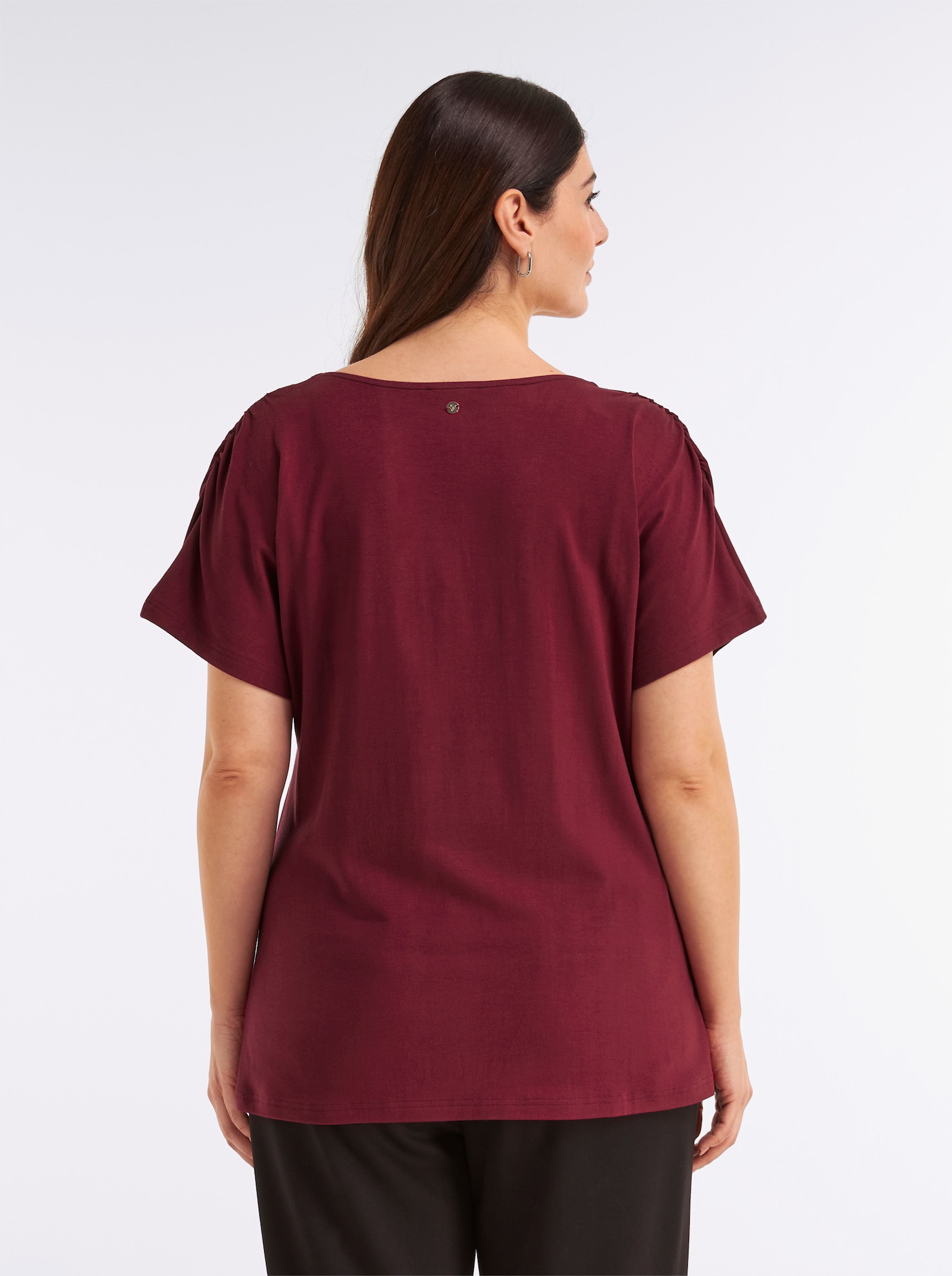 sheego V-Shirt mit Raffungen an der Schulternaht - bordeaux