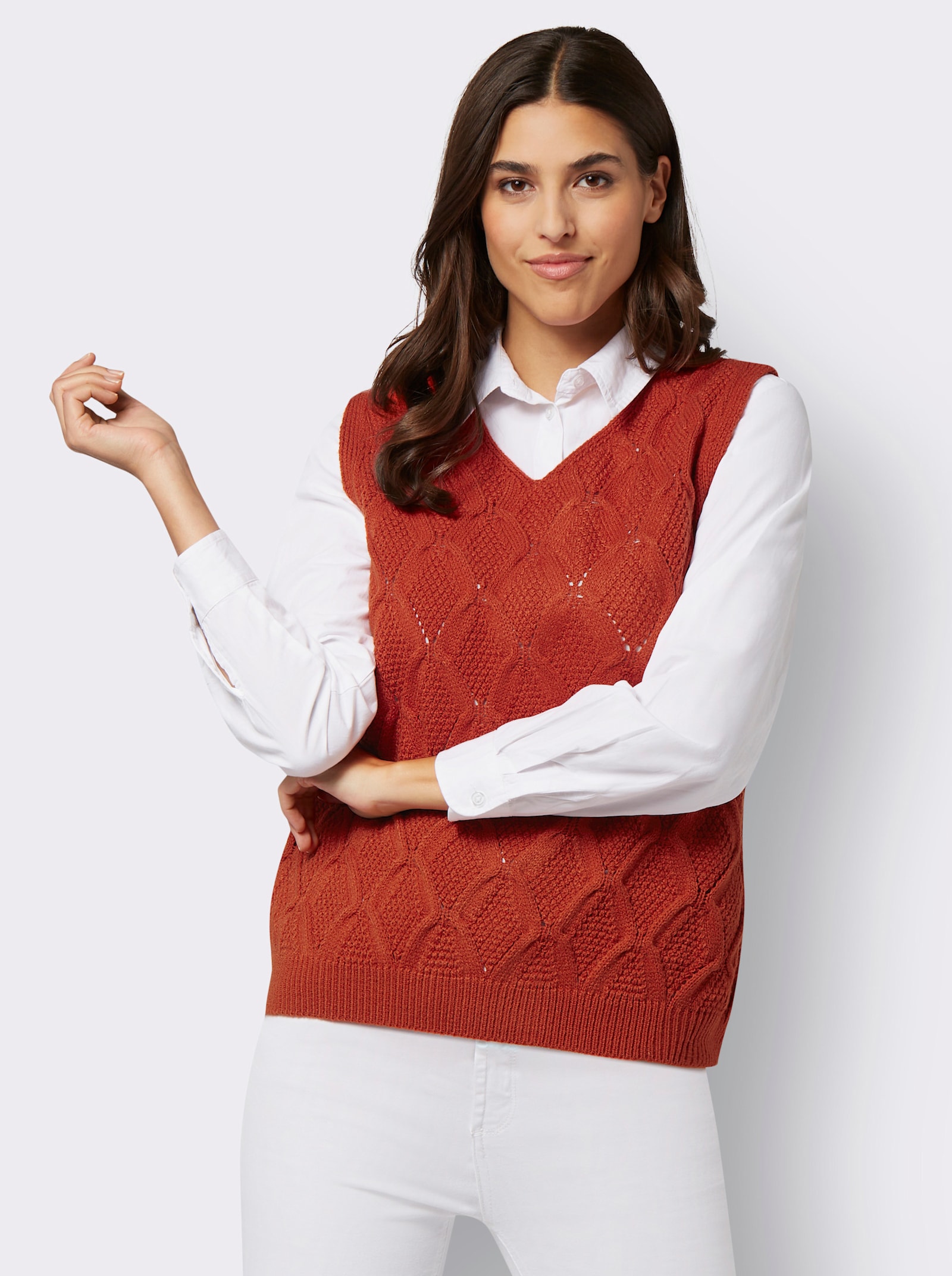 Slip-over met ruitpatroon - roestrood