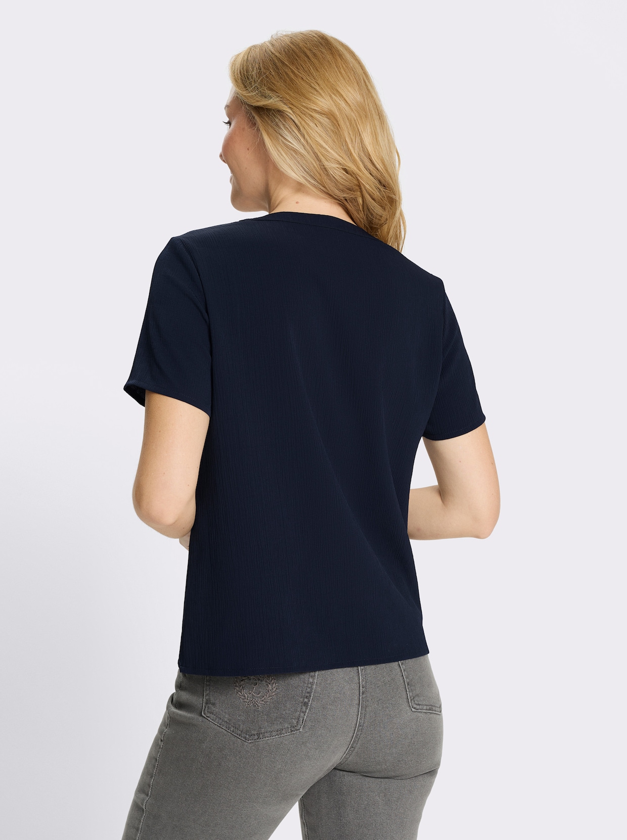 Schlupfbluse mit kurzen Ärmeln - marine