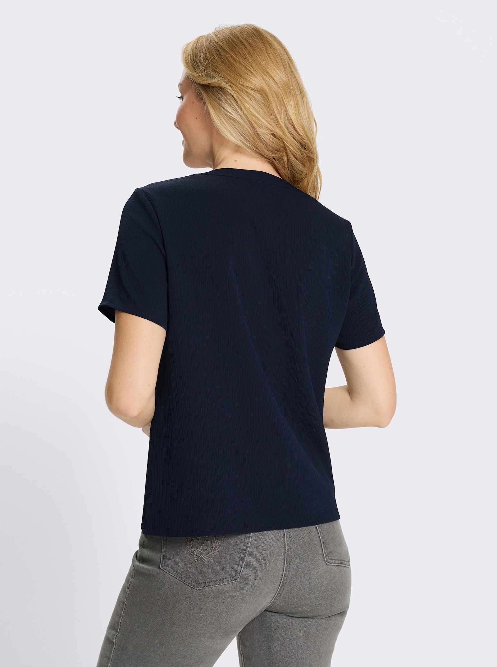 Schlupfbluse mit kurzen Ärmeln - marine