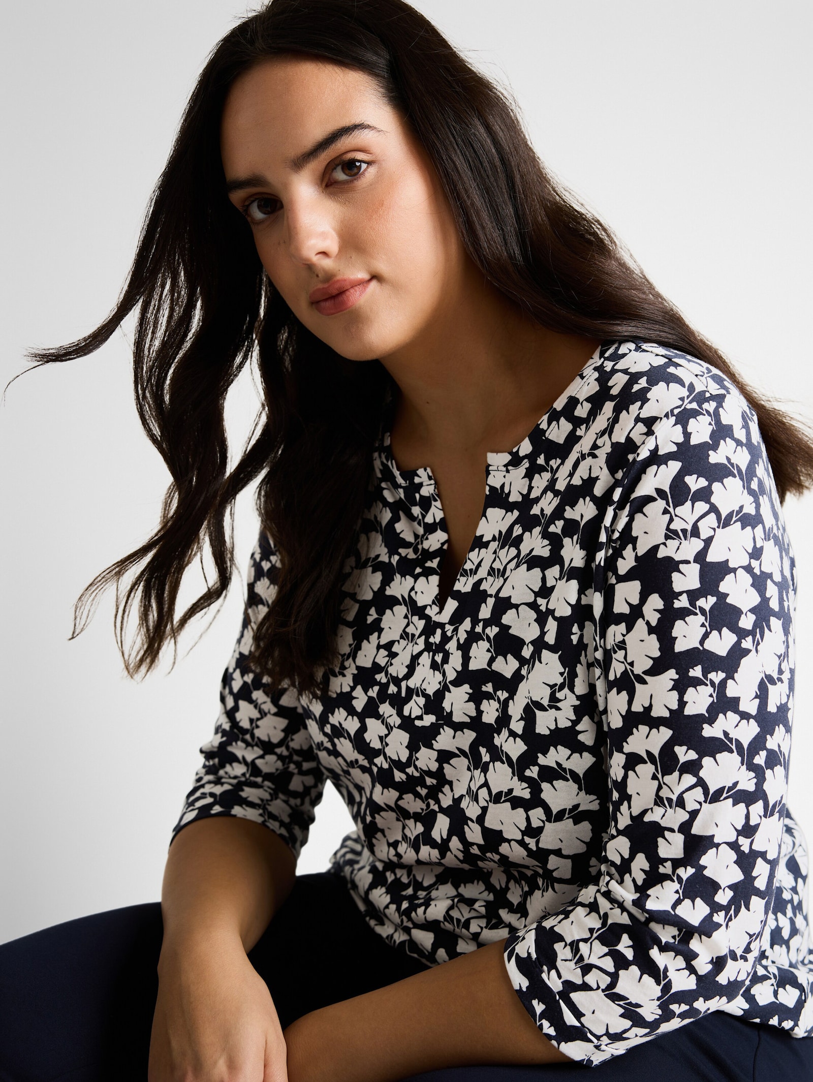 3/4-Arm-Shirt - blue ginkgo minimal