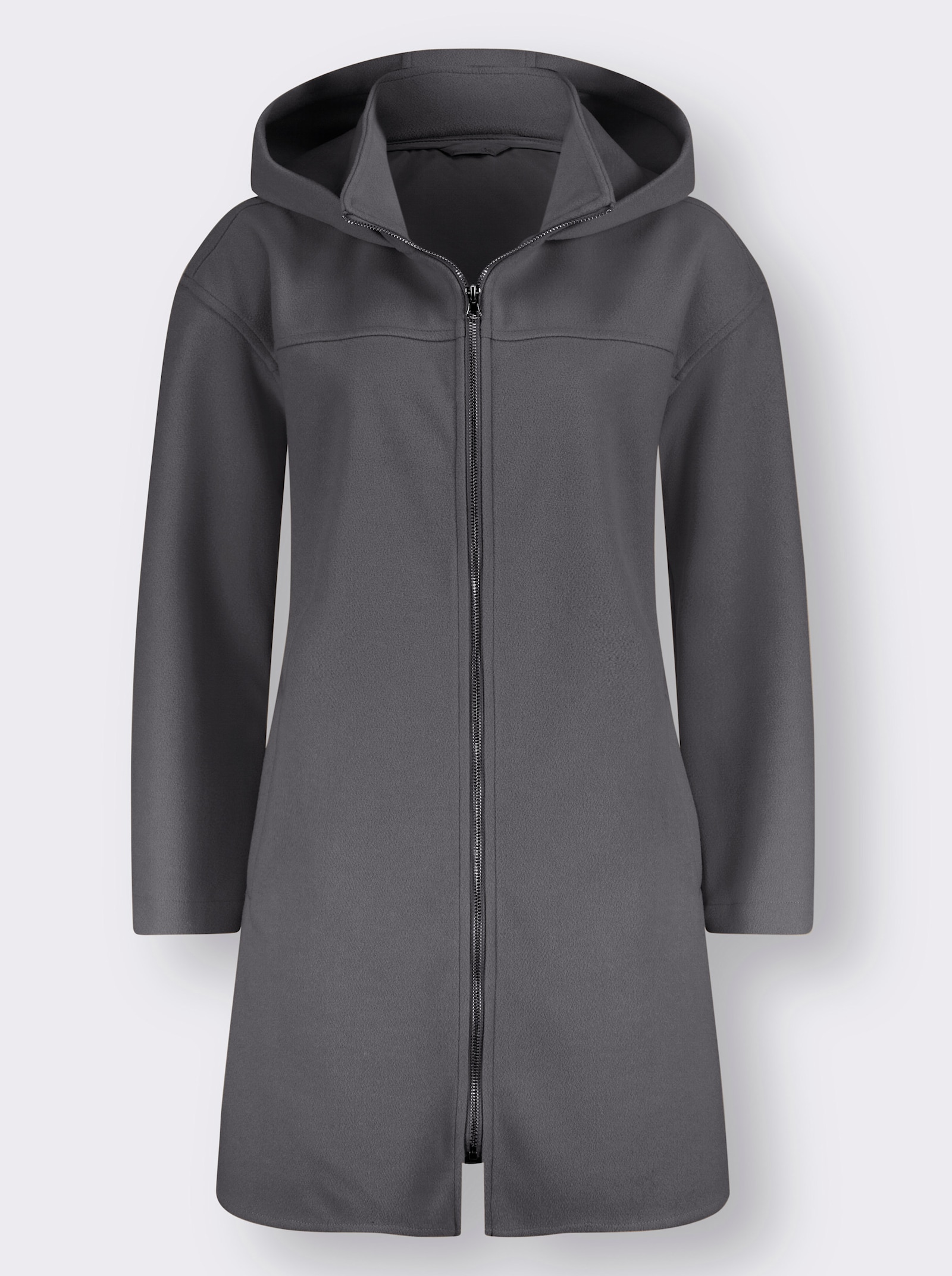 Lang jack met capuchon en zijsplitten - antraciet
