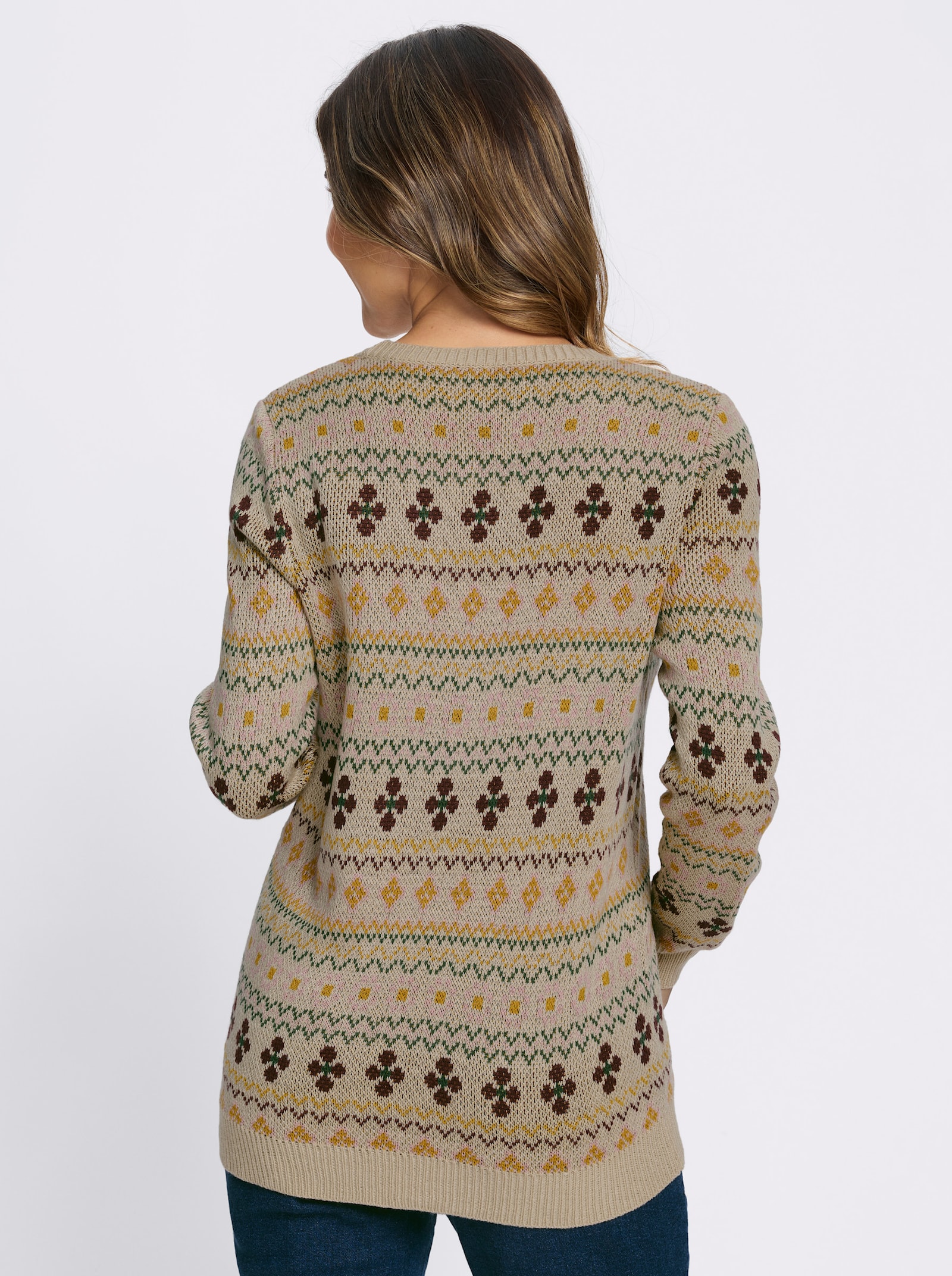 Jacquard-Pullover mit gerippten Abschlüssen - sand-burgund-gemustert