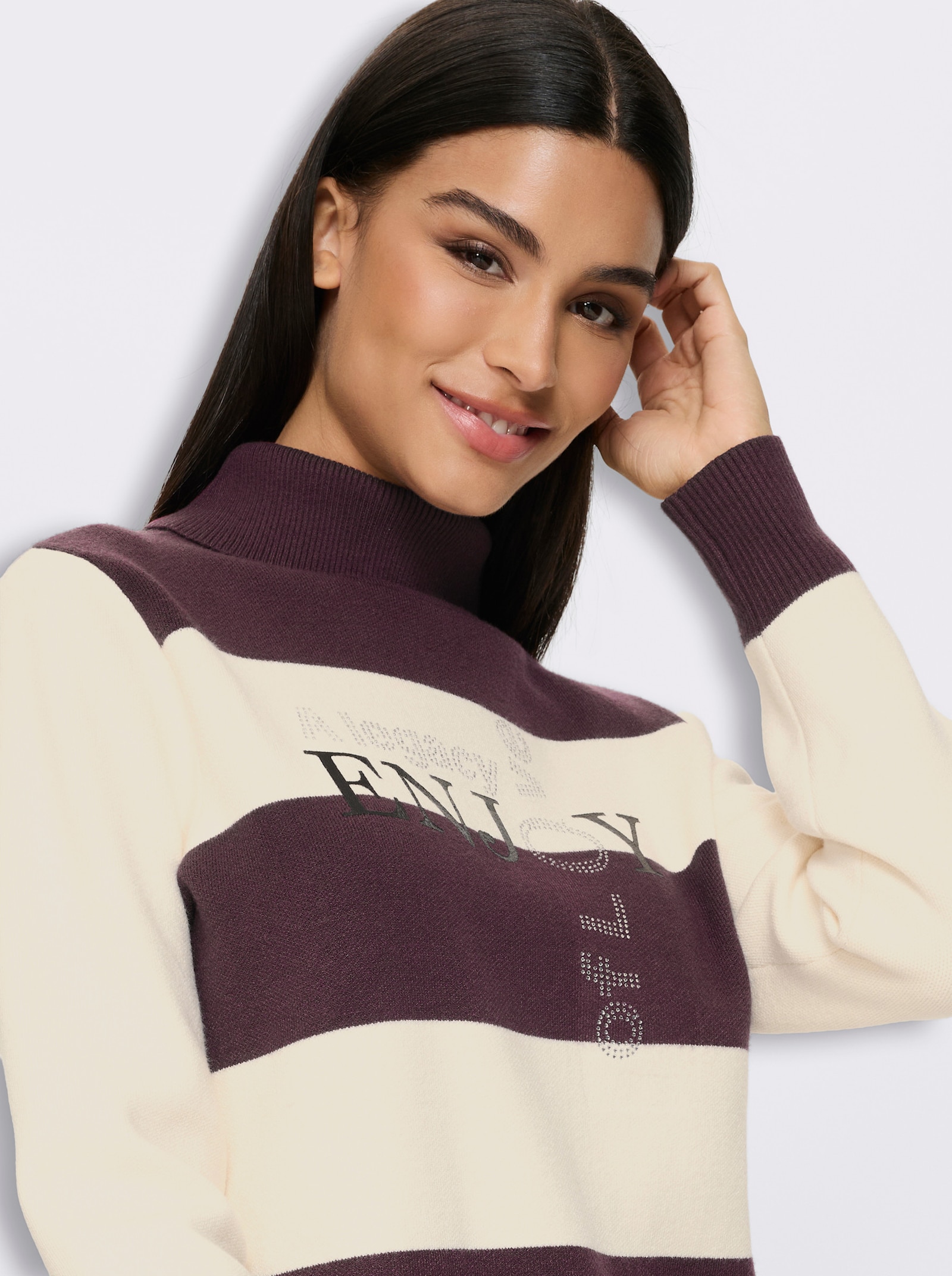 heine Rollkragenpullover mit Blockstreifen - burgund-champagner-gestreift