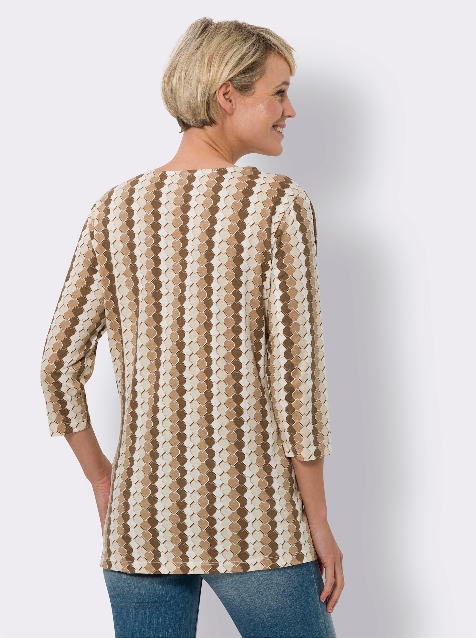 3/4-Arm-Shirt in längerer Form - camel-braun-bedruckt