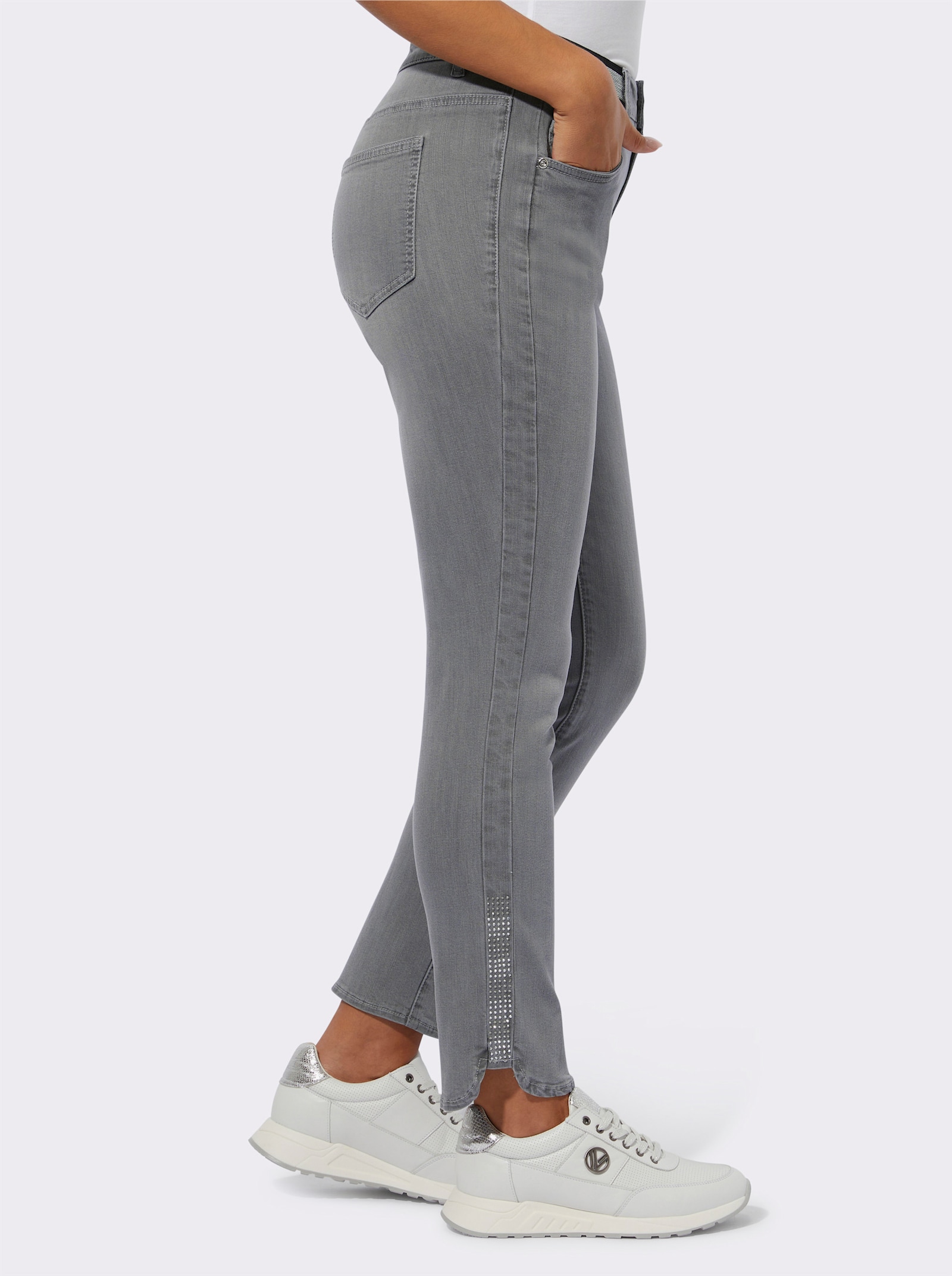 7/8-Jeans mit Ziersteinchen - light grey-denim