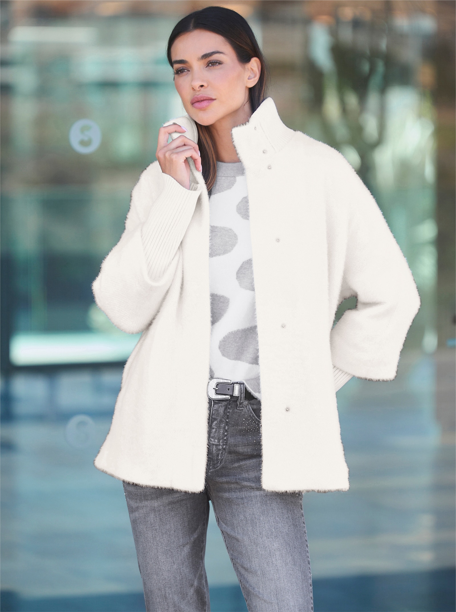 heine Jacke aus haarigem Effektgarn - ecru