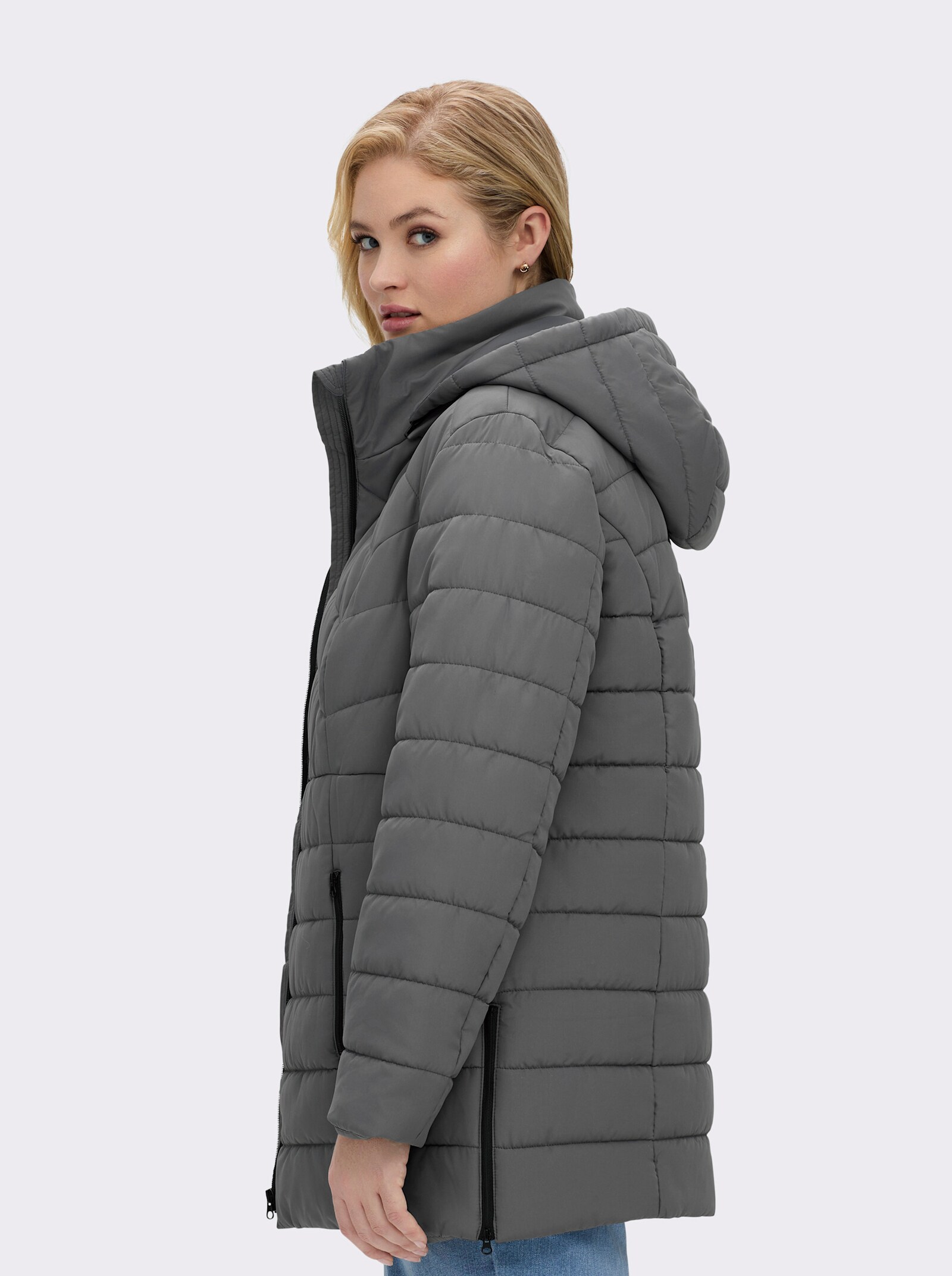 Steppjacke mit abnehmbarer Kapuze - anthrazit