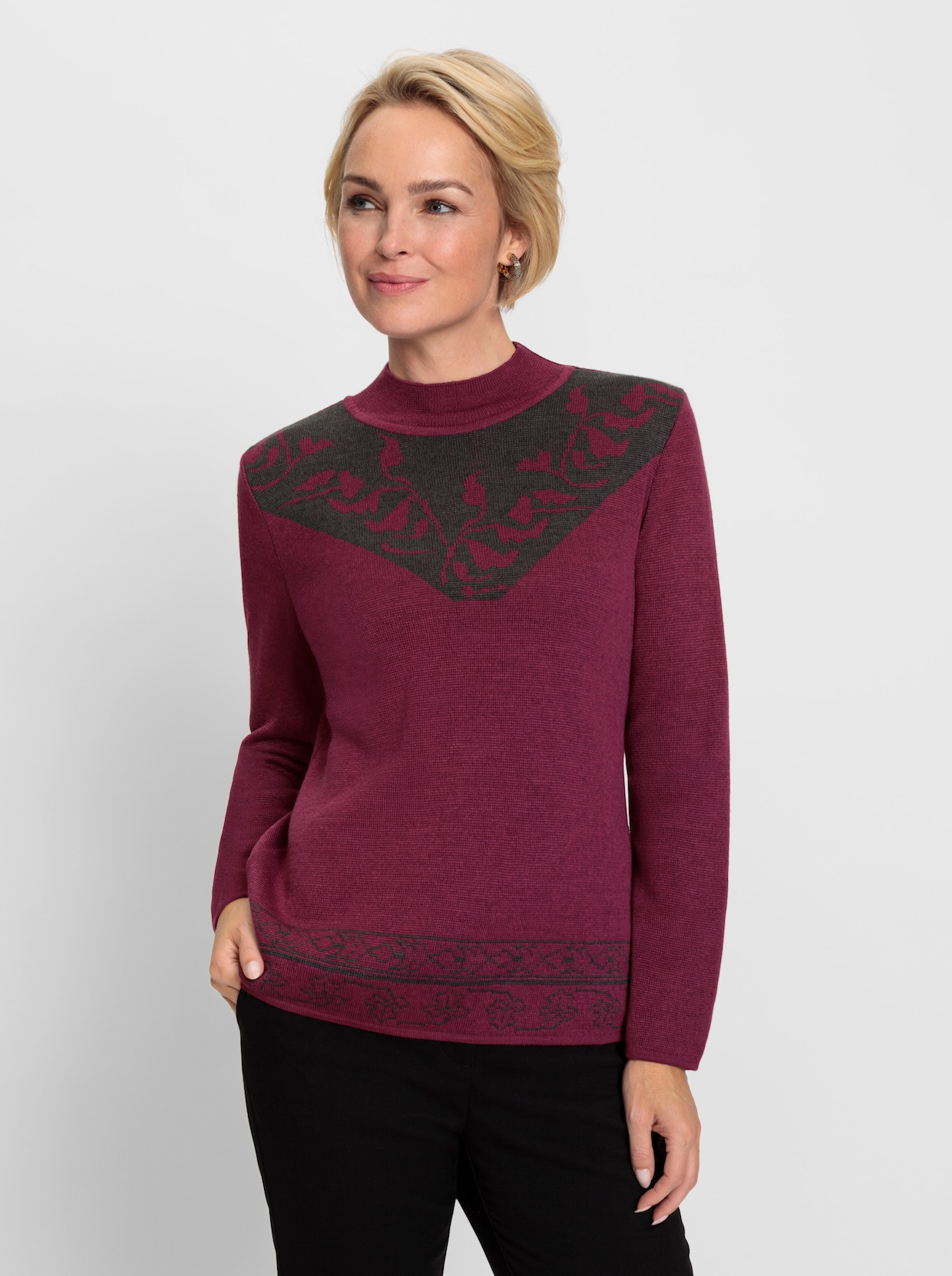 Pullover met ronde hals - bordeaux gemêleerd
