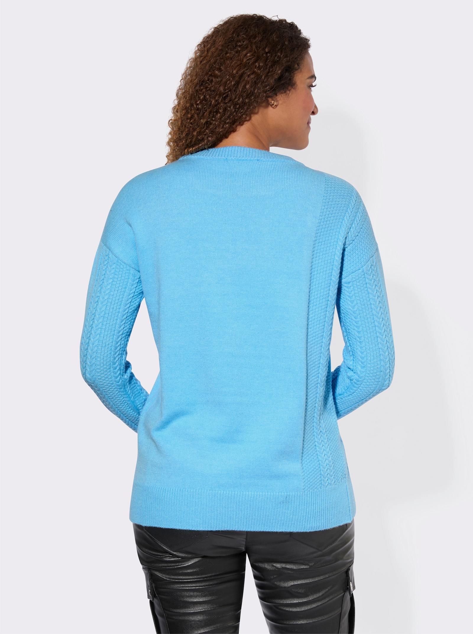 Pullover mit Zopfstrick-Details - aqua