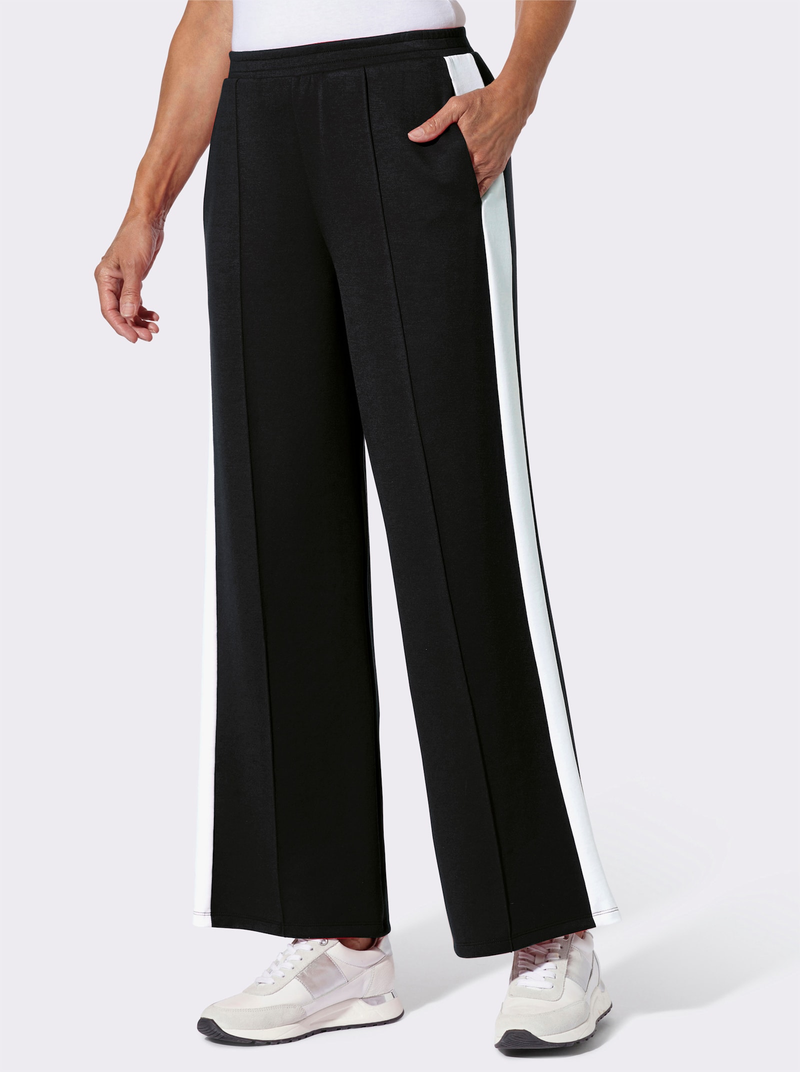 Jerseyhose mit Galonstreifen - schwarz-weiß