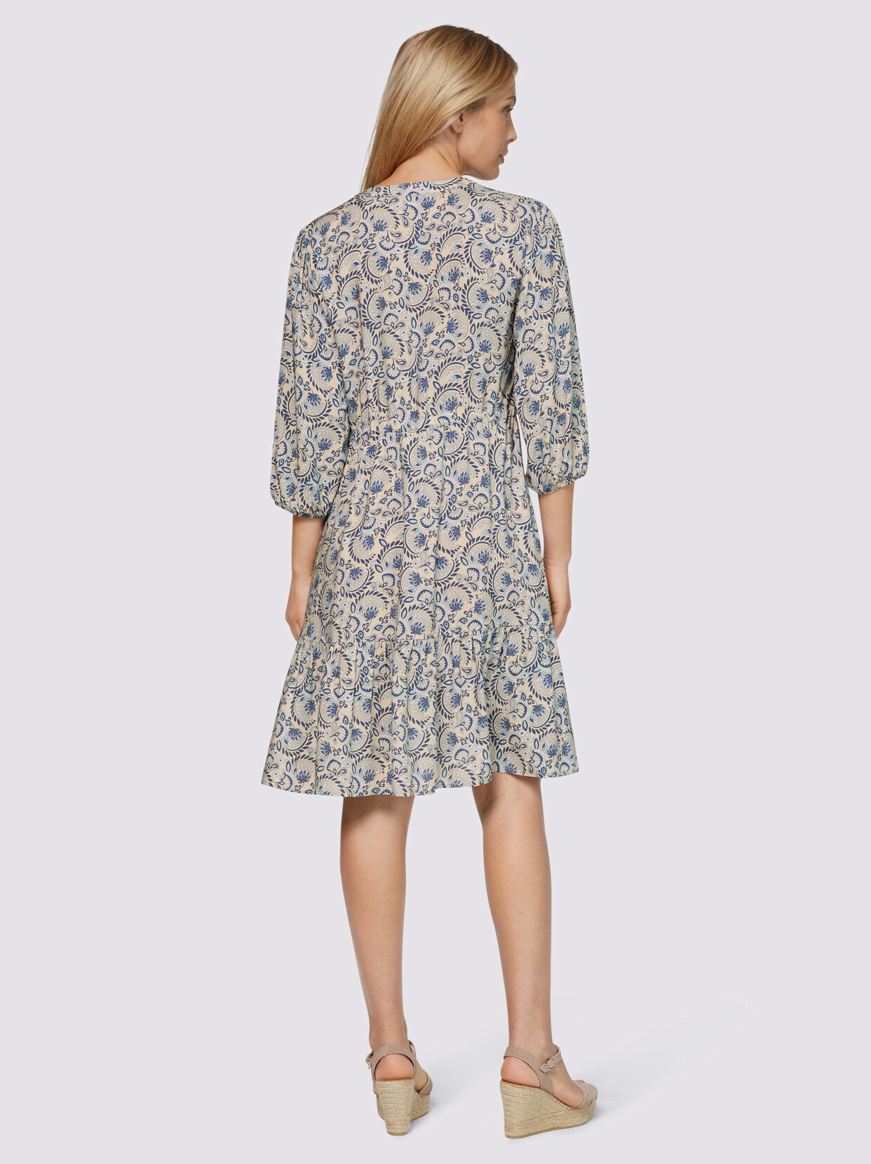 heine Druck-Kleid - sand-jeansblau-bedruckt