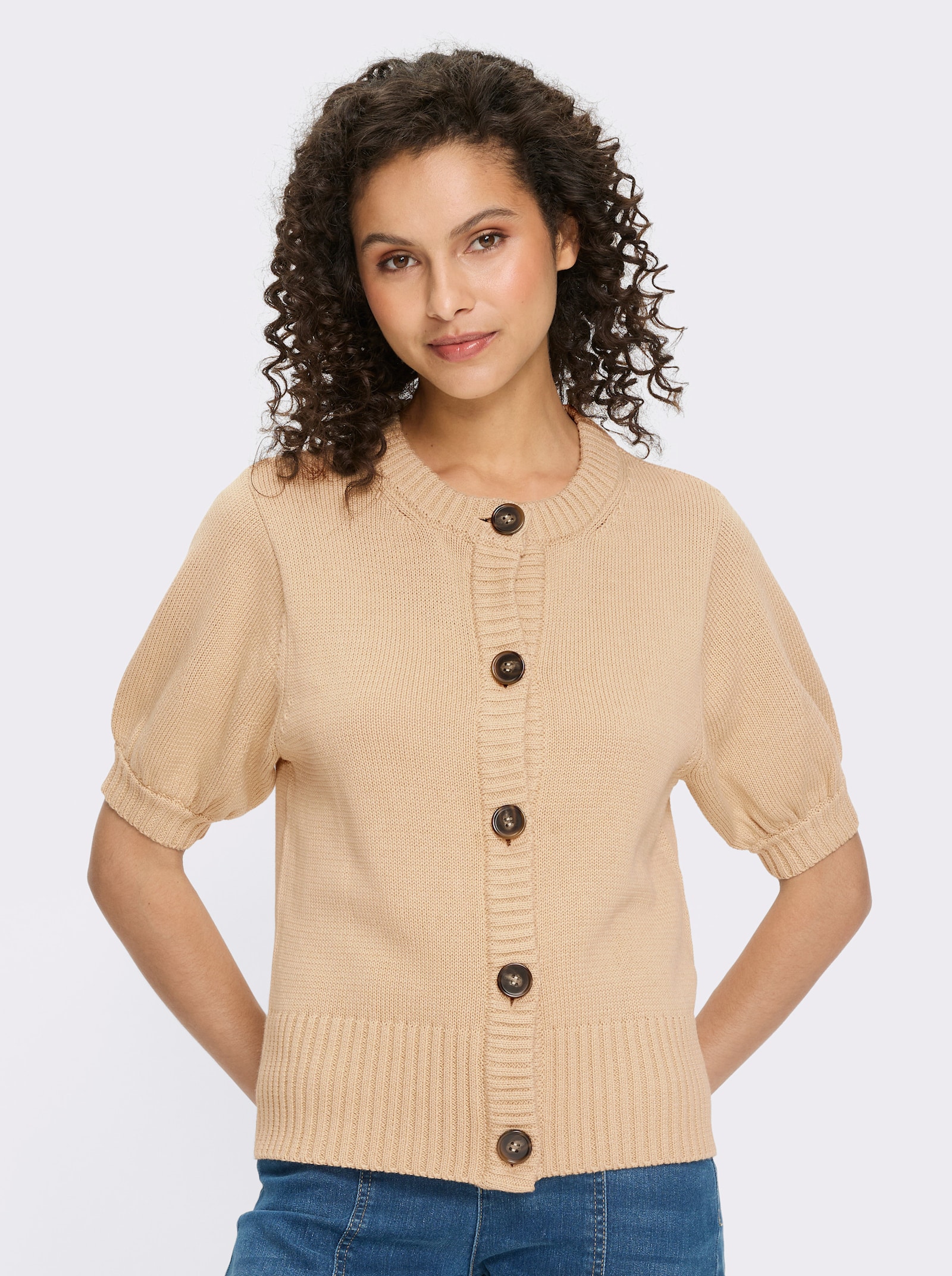 heine Veste en tricot à manches ballon courtes - sable