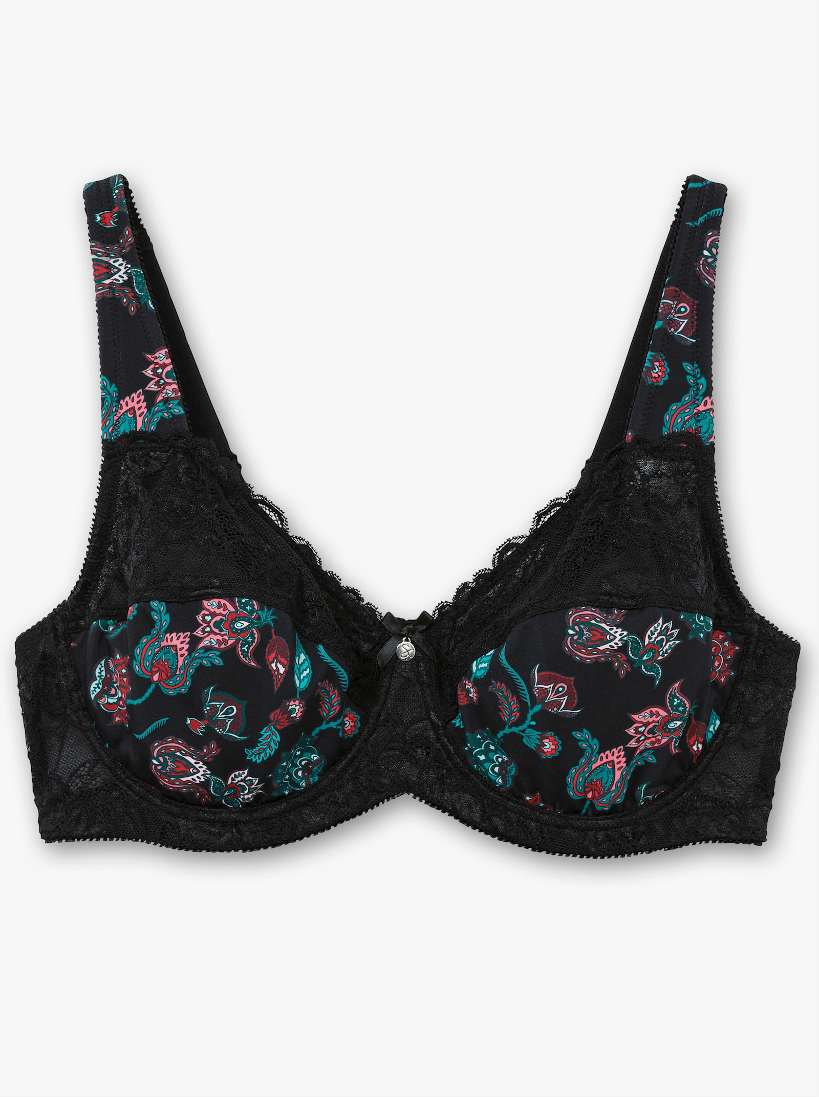 sheego Bügel-BH mit Paisleydruck und Spitze - schwarz bedruckt