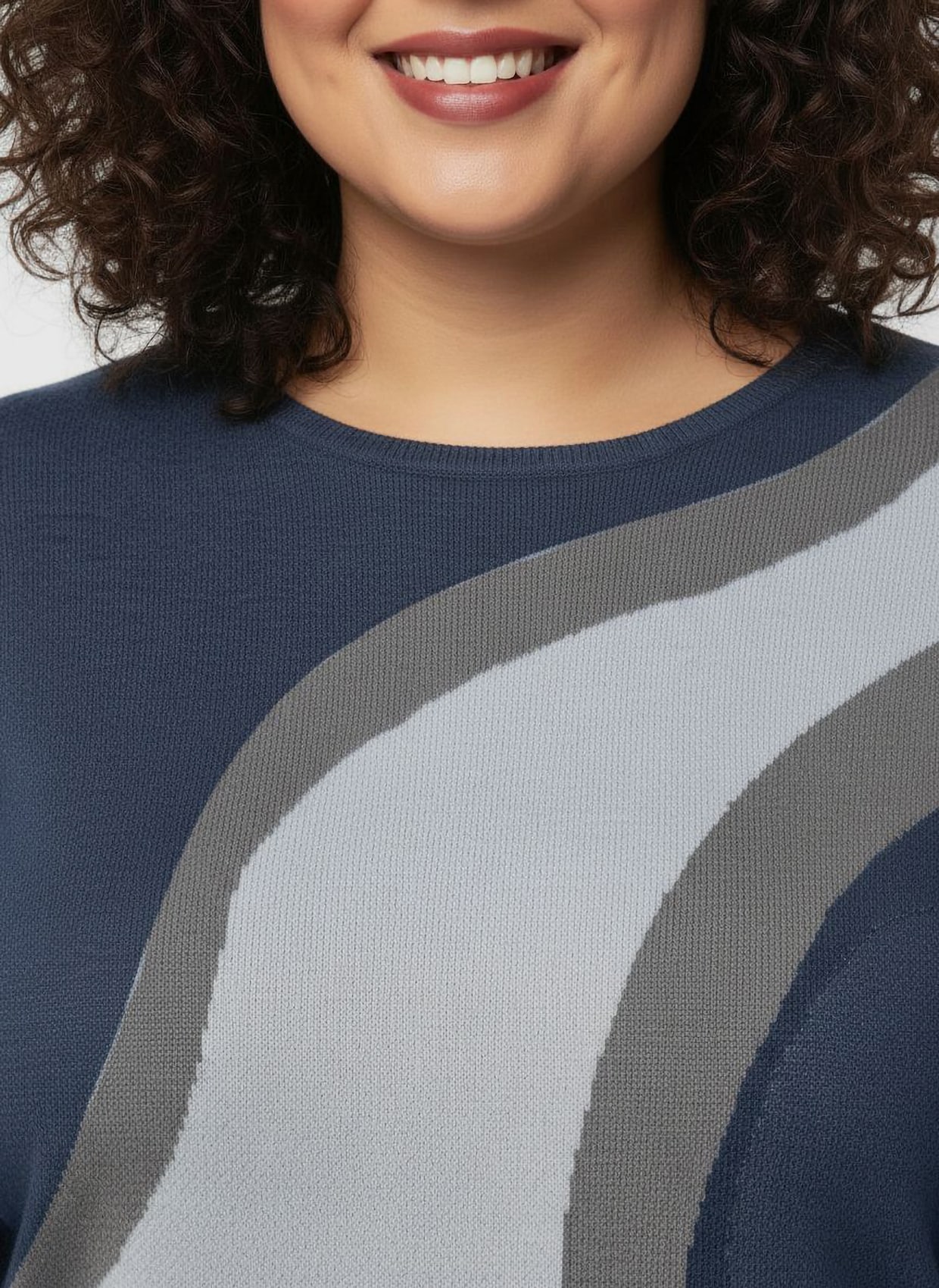 Strickpullover in Jacquard-Strick - dunkelblau-rauchblau-gemustert