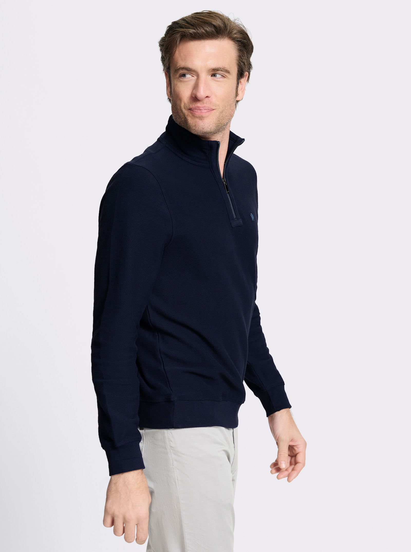 Marco Donati Sweatshirt mit feiner Rippstruktur - marine