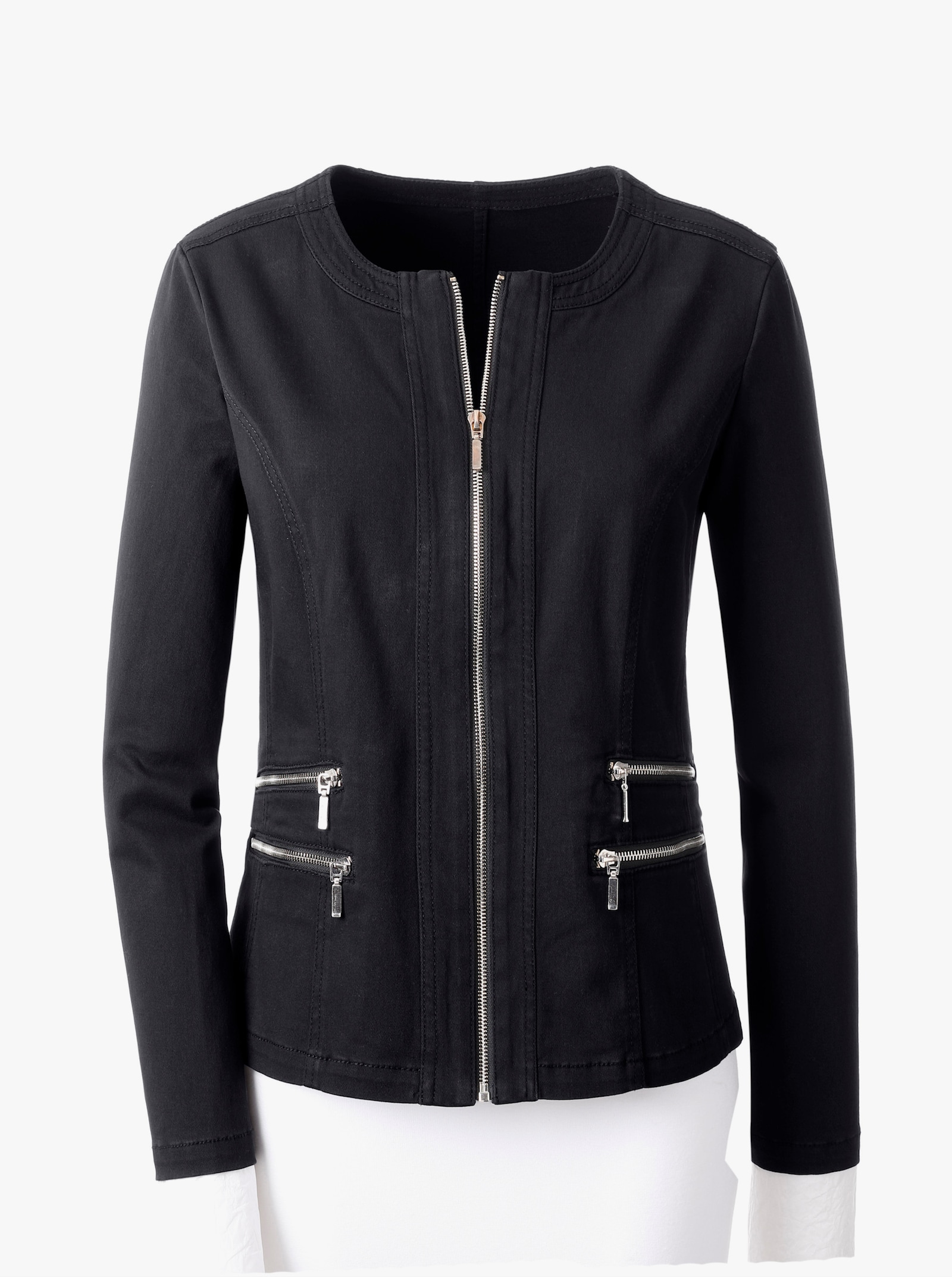 Jeansblazer met sierritssluitingen - zwart