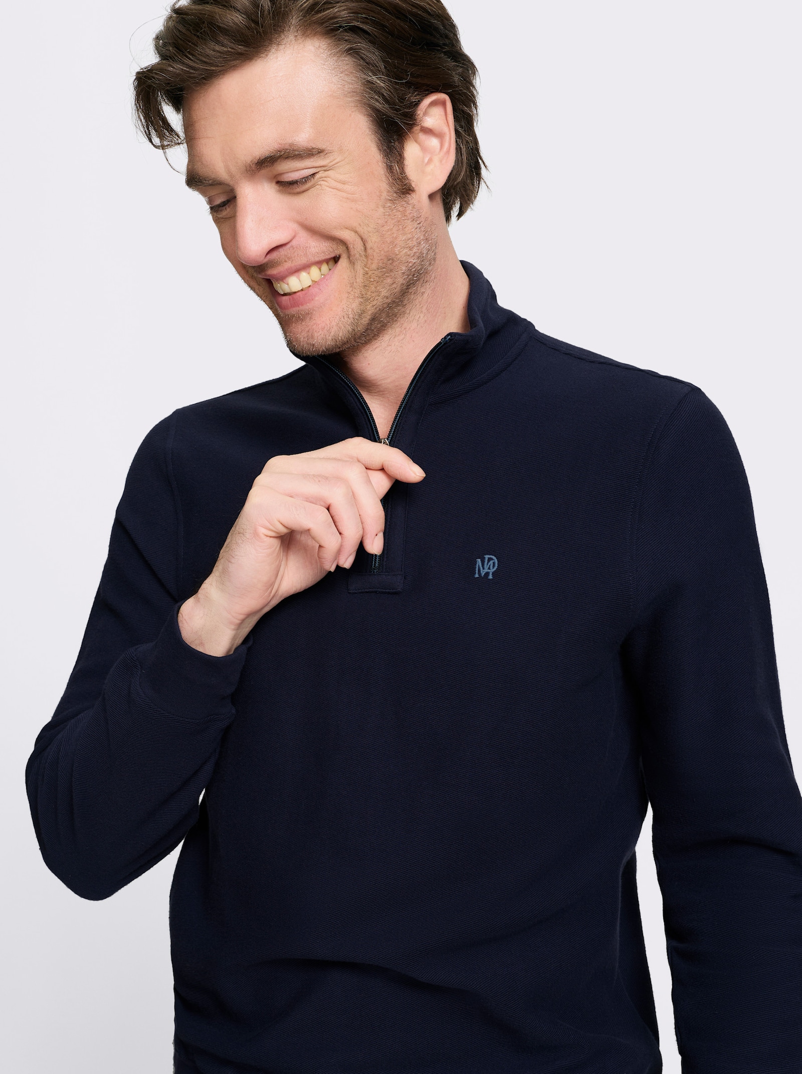 Marco Donati Sweatshirt mit feiner Rippstruktur - marine