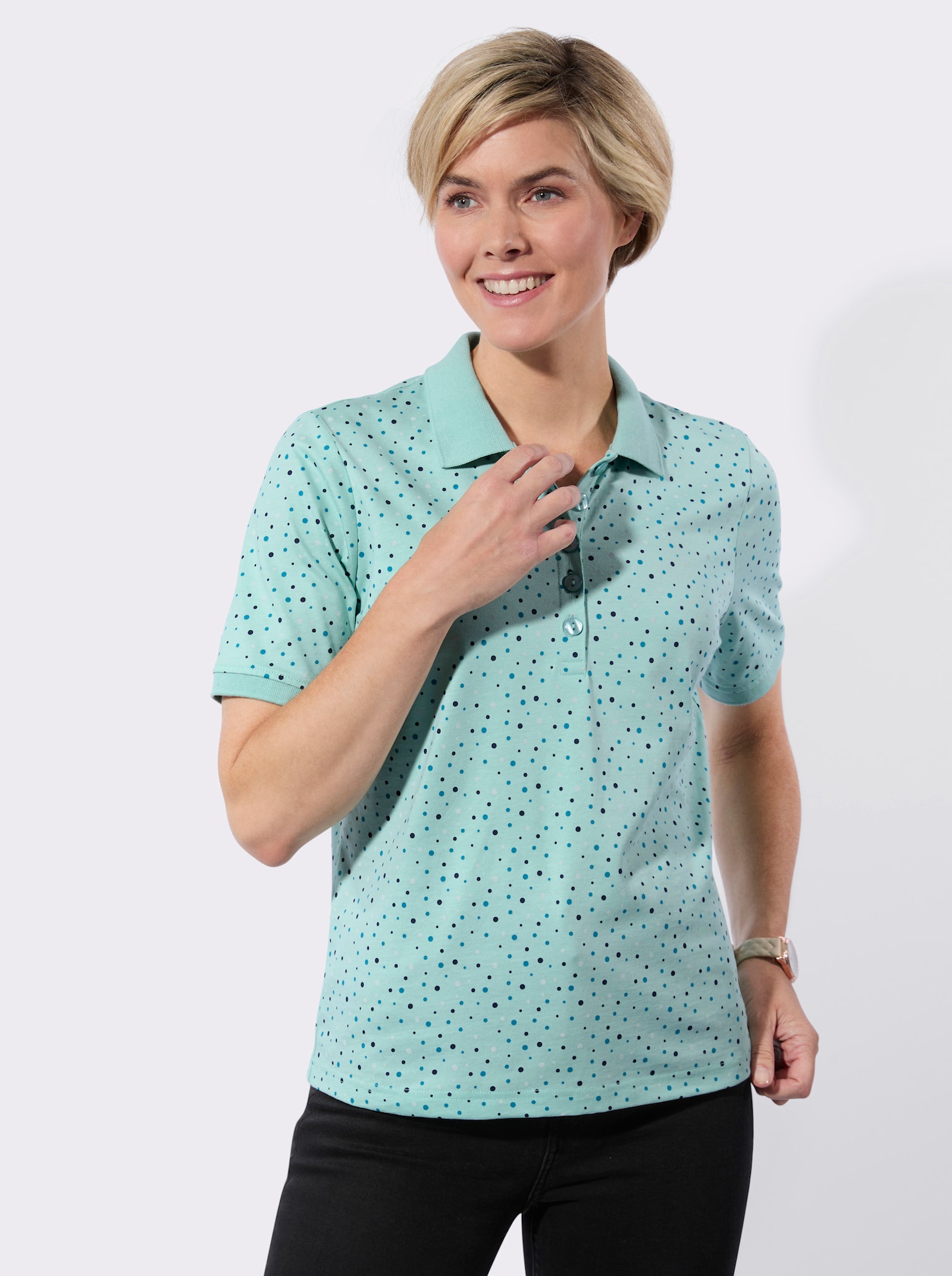 Poloshirt im Tupfendessin - mint-aquapetrol-getupft