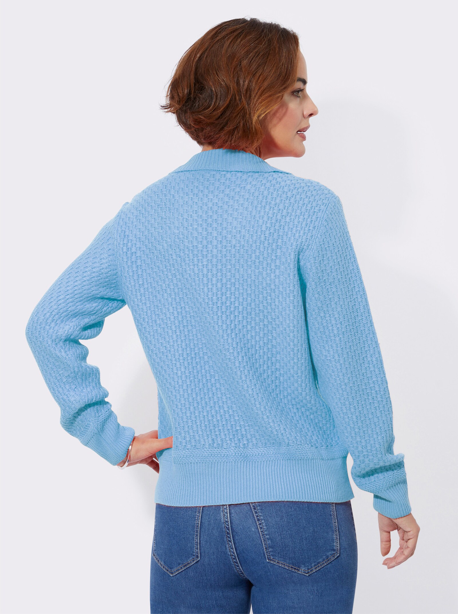 Polopullover mit Strickstruktur - blau