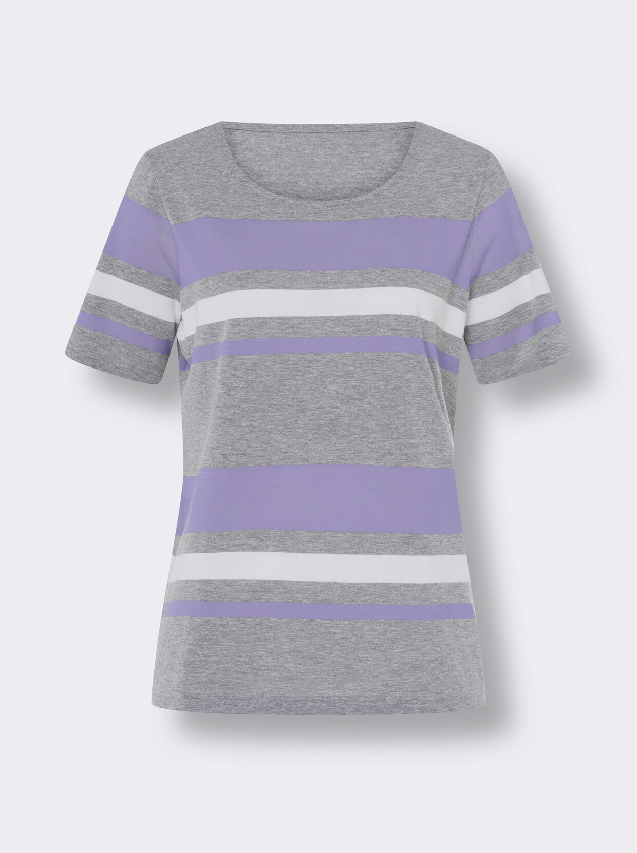 Kurzarmshirt - grau-meliert-lavendel-gestreift