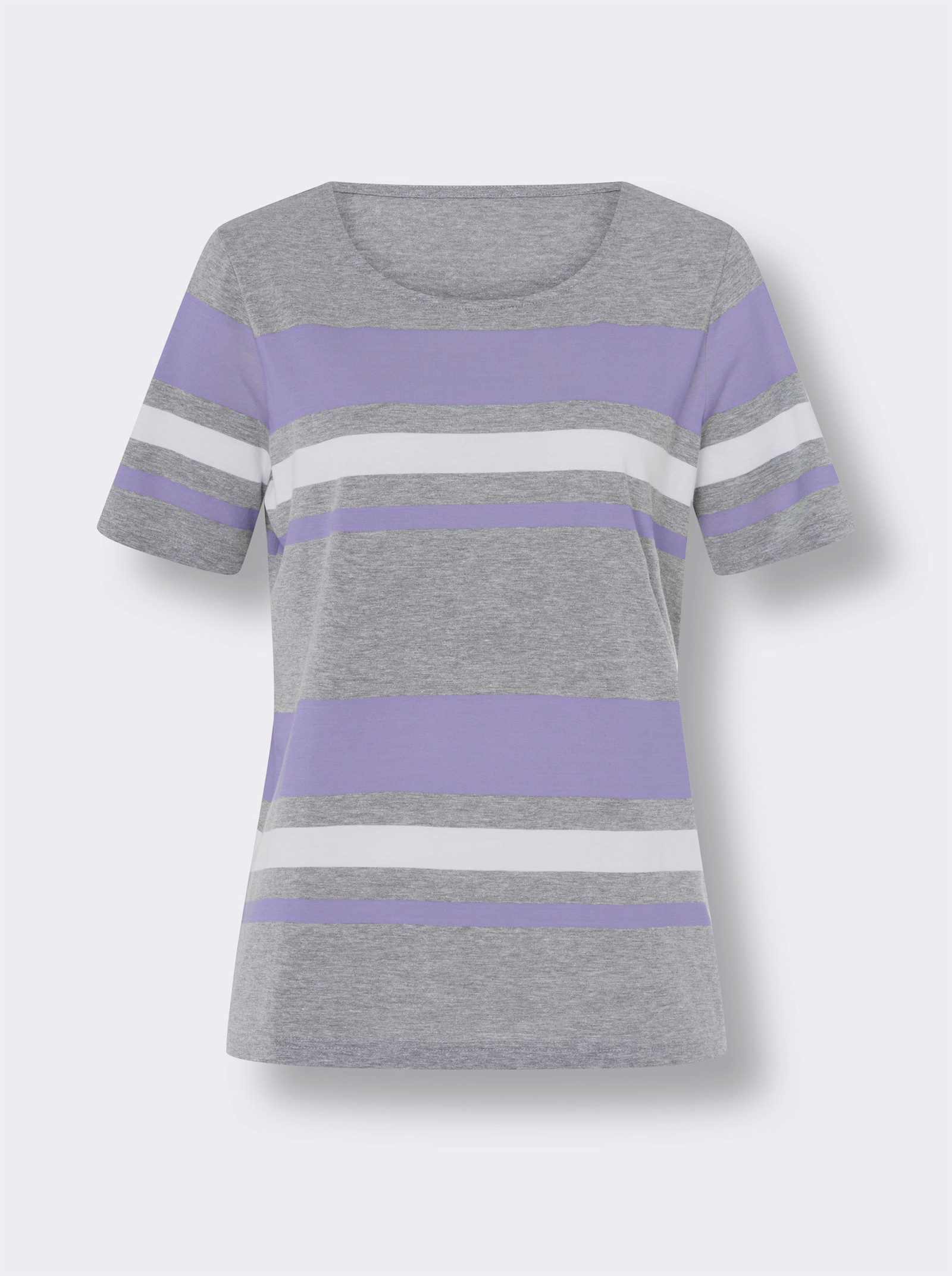 Kurzarmshirt mit garngefärbtem Streifen - grau-meliert-lavendel-gestreift