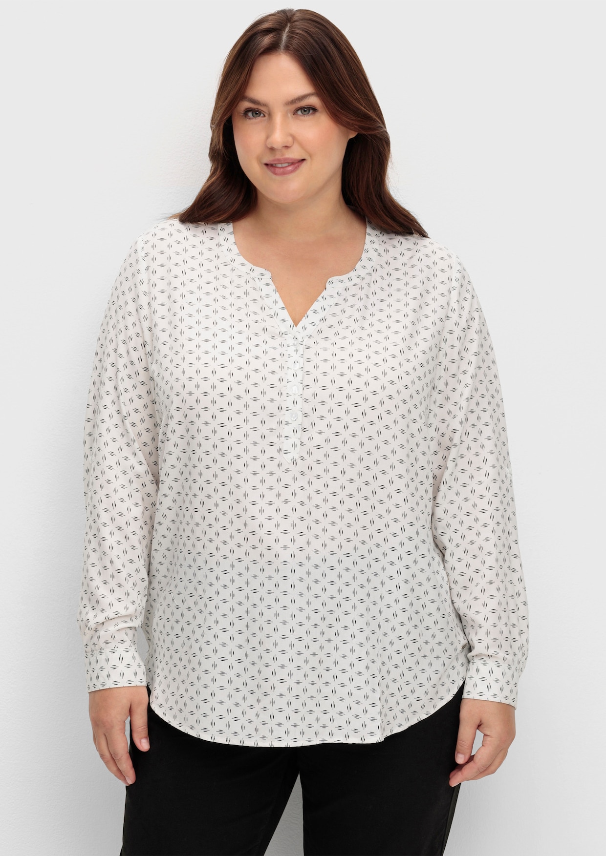 Schlupf-Bluse - weiß-marine-bedruckt