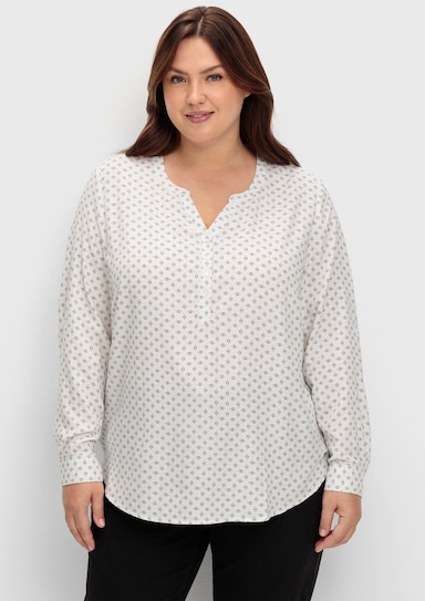 Schlupf-Bluse - weiß-marine-bedruckt
