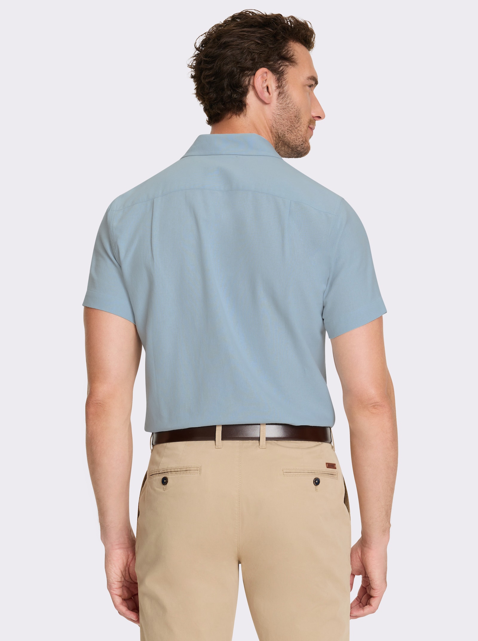 Marco Donati Kurzarmhemd mit Lederimitat-Details - hellblau