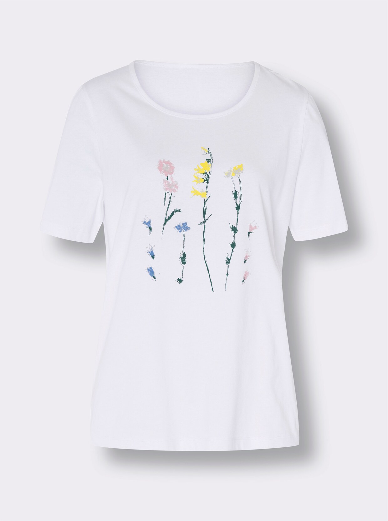 Rundhals-Shirt - weiß-limone
