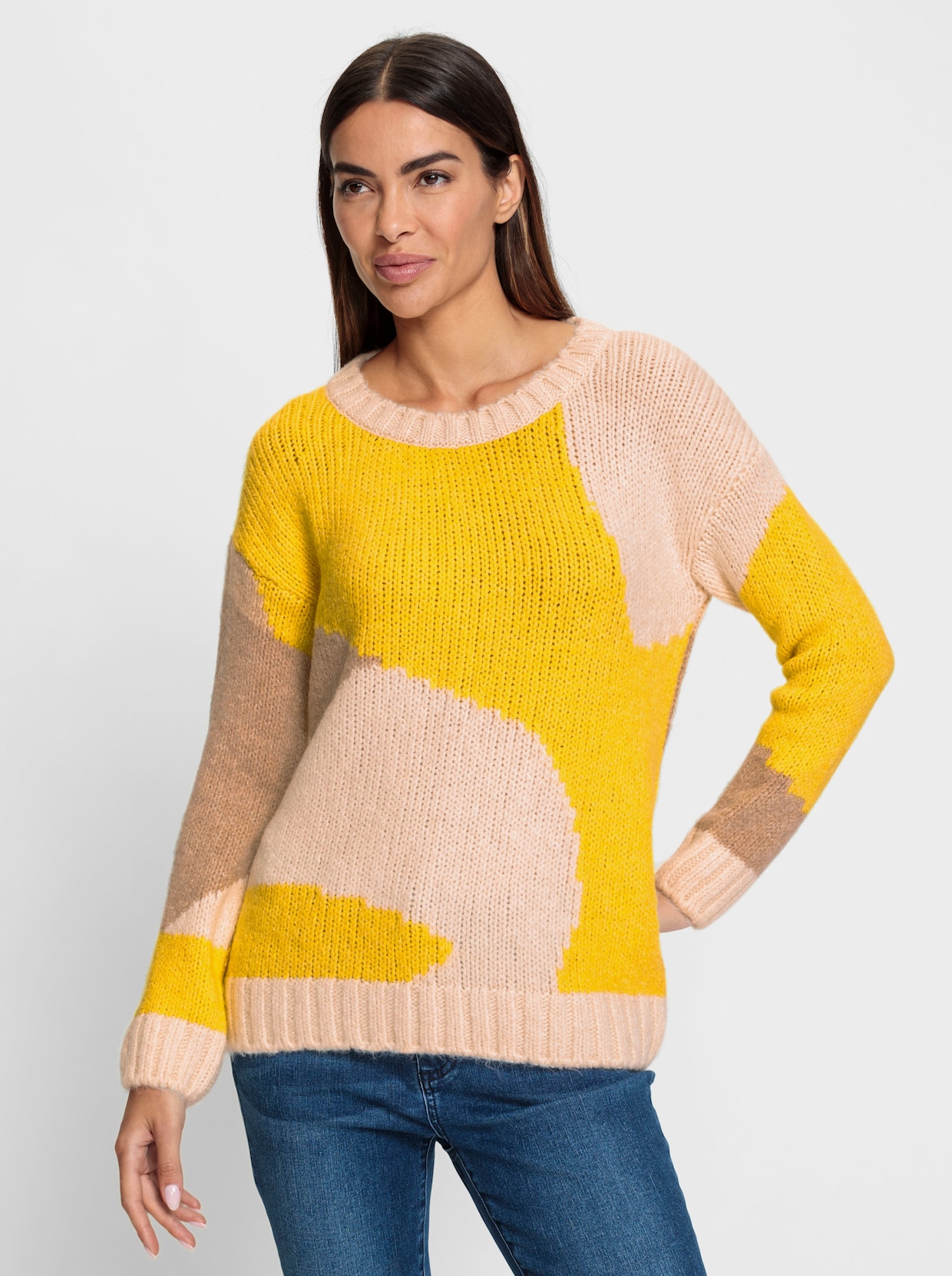 heine Strickpullover - sonnengelb-champagner-gemustert