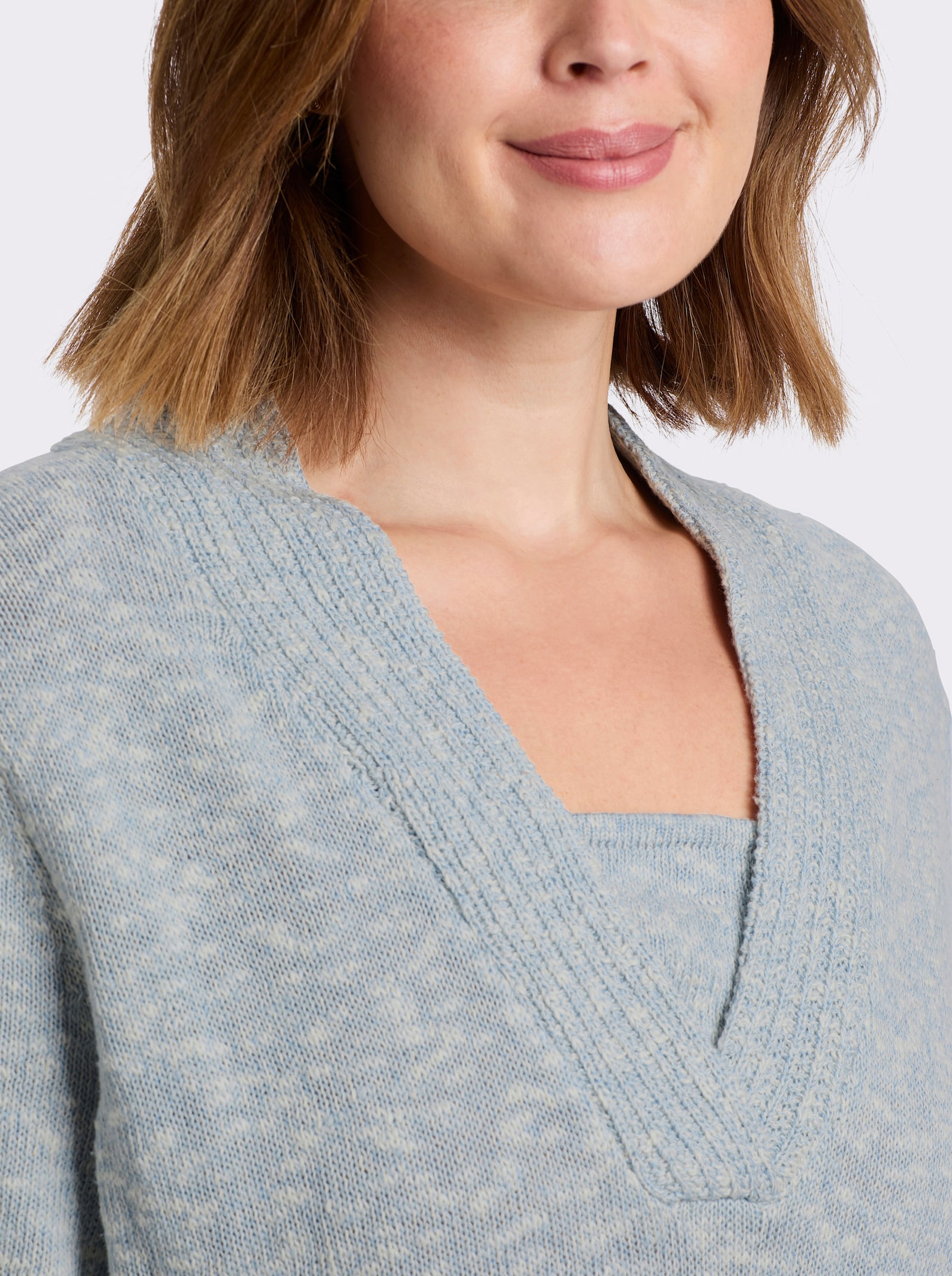 V-Ausschnitt-Pullover in 2-in-1-Optik - bleu-meliert