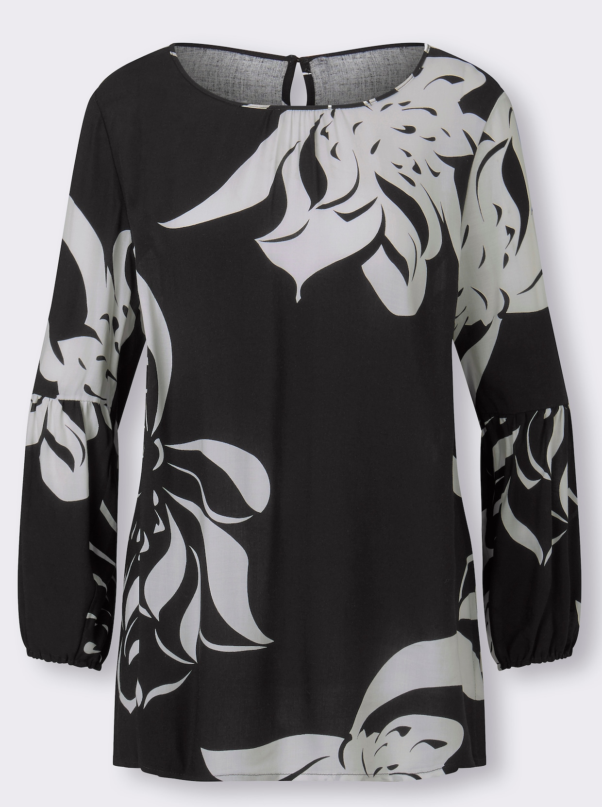 Longline blouse - zwart geprint